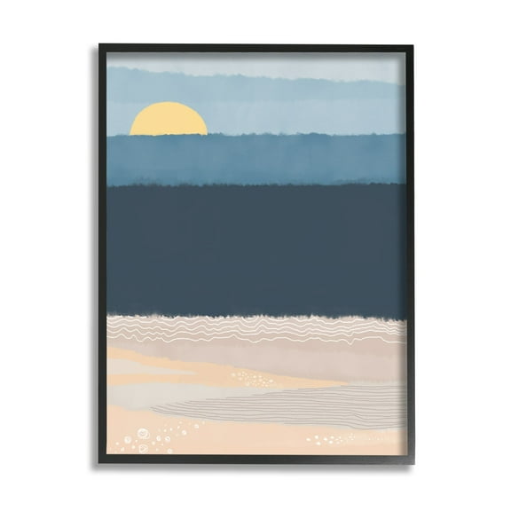 Stupell Industries Abstract Ocean Shore Shining Sun Over Coast Graphic Art Black Framed Art Print Wall Art, Design by Darlene Seale