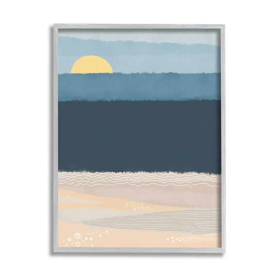 Stupell Industries Abstract Ocean Shore Shining Sun Over Coast Graphic Art Gray Framed Art Print Wall Art, Design by Darlene Seale