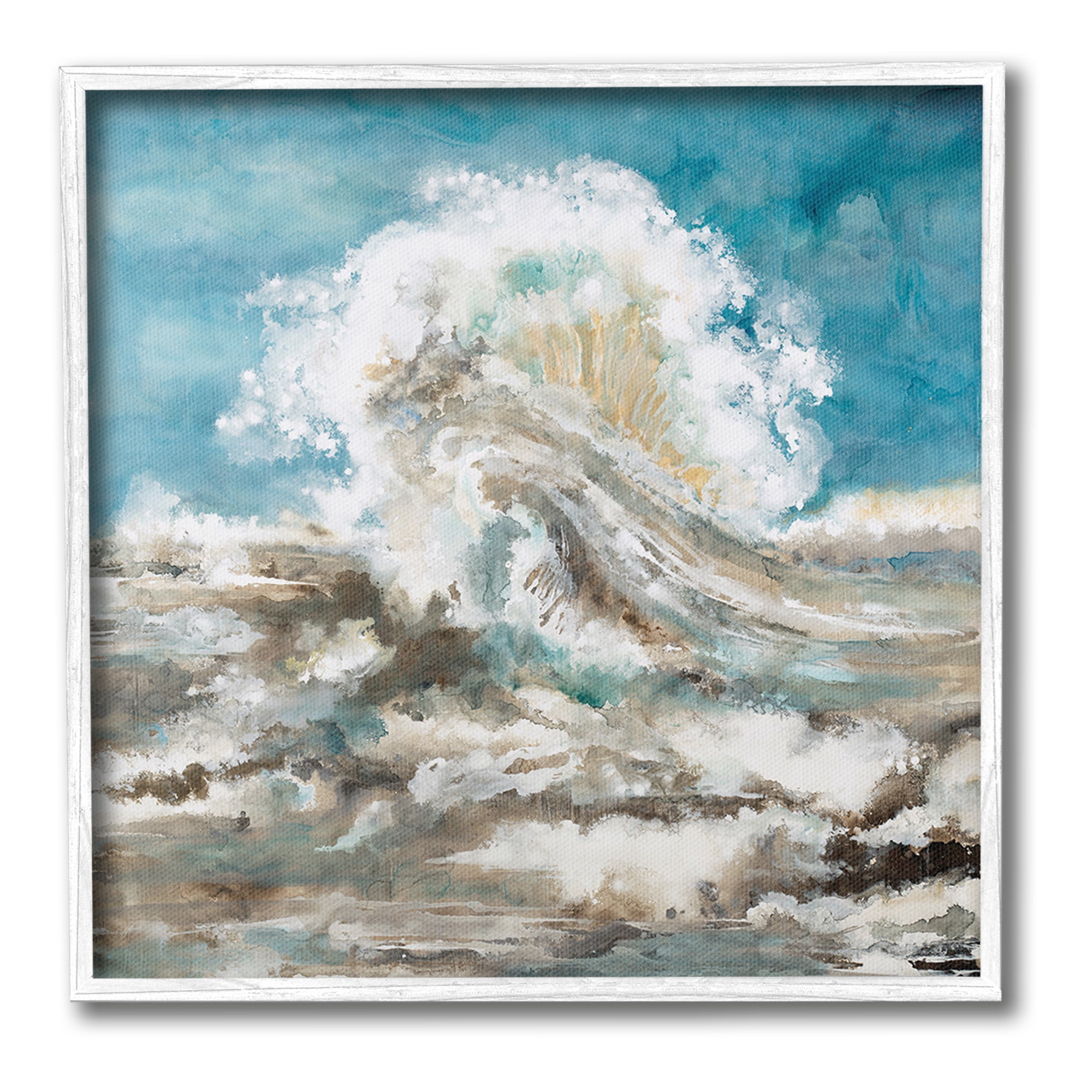 Stupell Industries Abstract Ocean Splash Abstract Painting White Framed Art Print Wall Art, 12 x 12