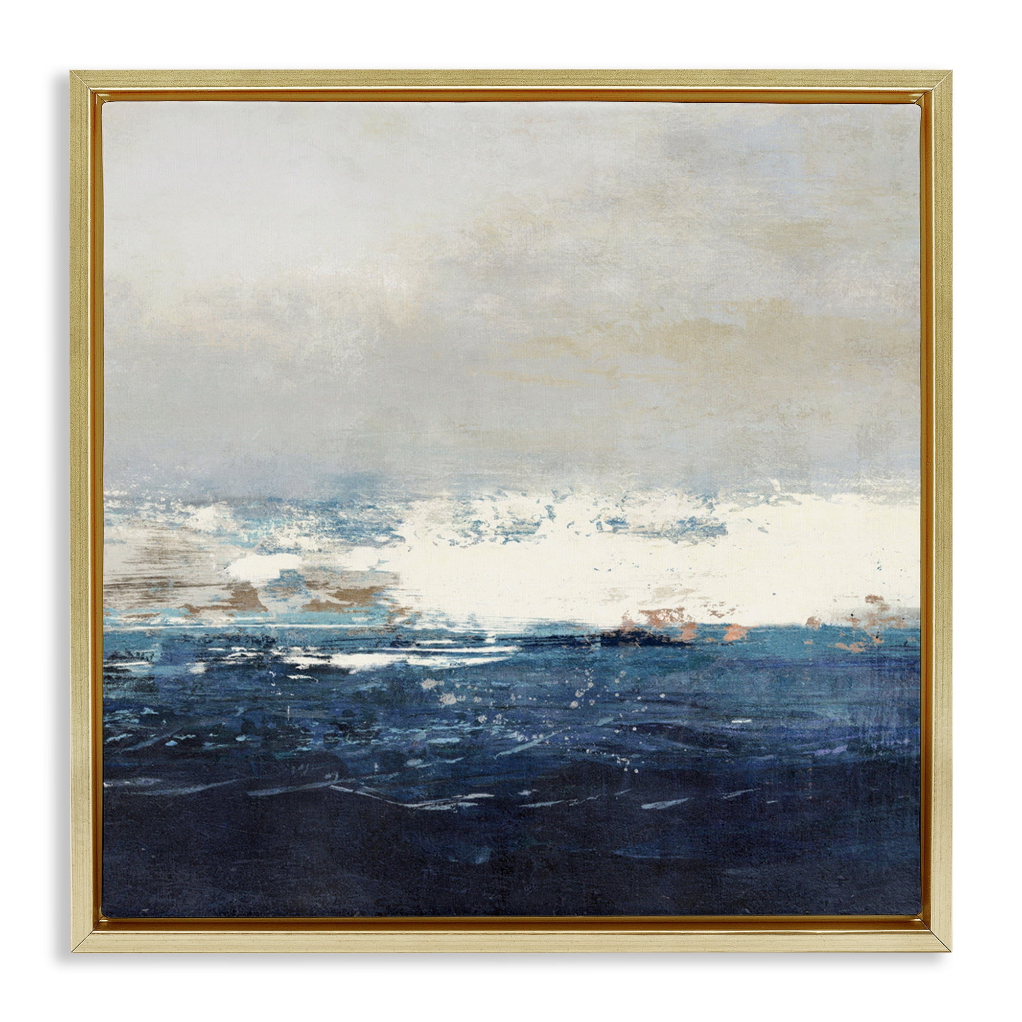 Stupell Industries Abstract Ocean Tide Abstract Painting Gold Floater Framed Canvas Art Print Wall Art, 18 x 18