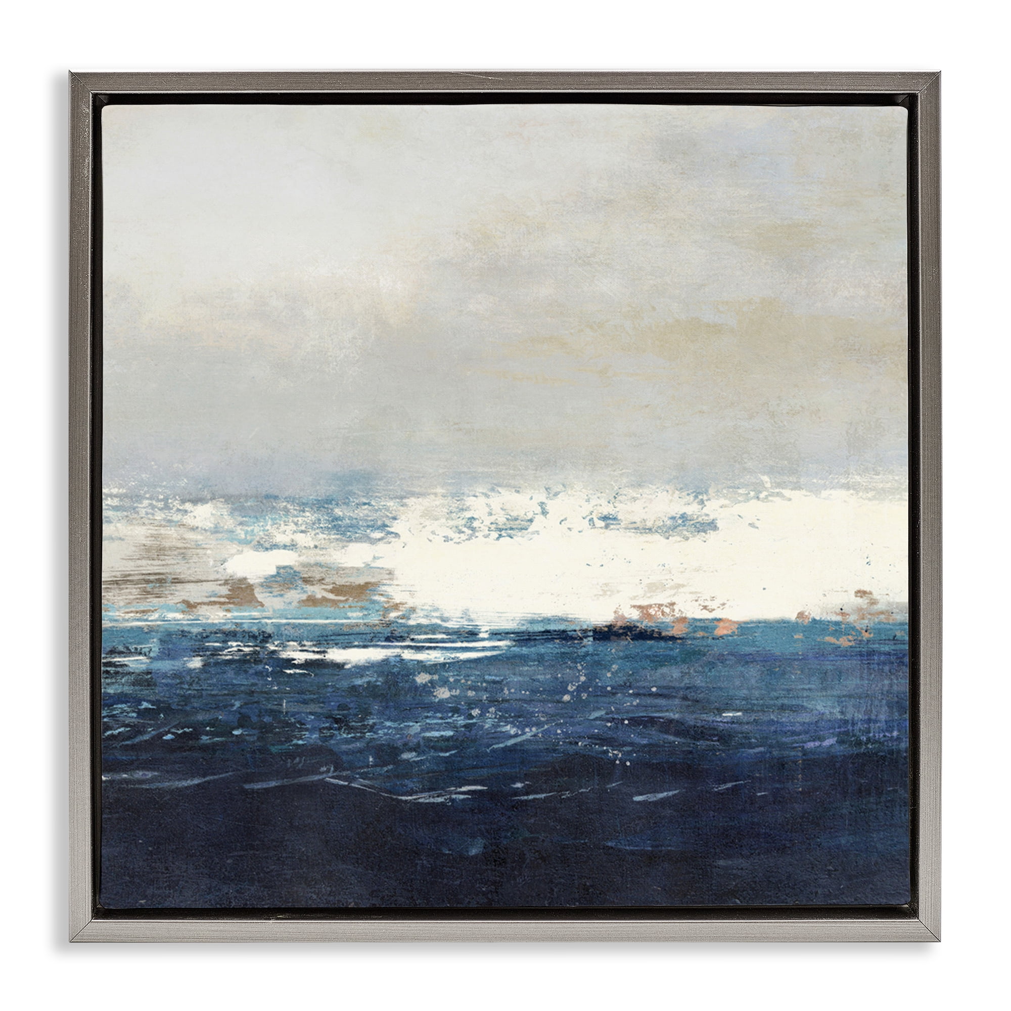 Stupell Industries Abstract Ocean Tide Abstract Painting Gray Floater Framed Canvas Art Print Wall Art, 18 x 18