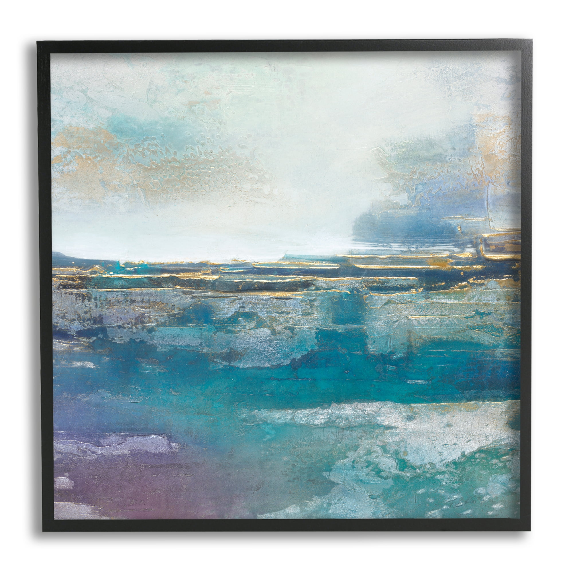 Stupell Industries Abstract Ocean View Glam Detail Coastal Painting Black Framed Art Print Wall Art