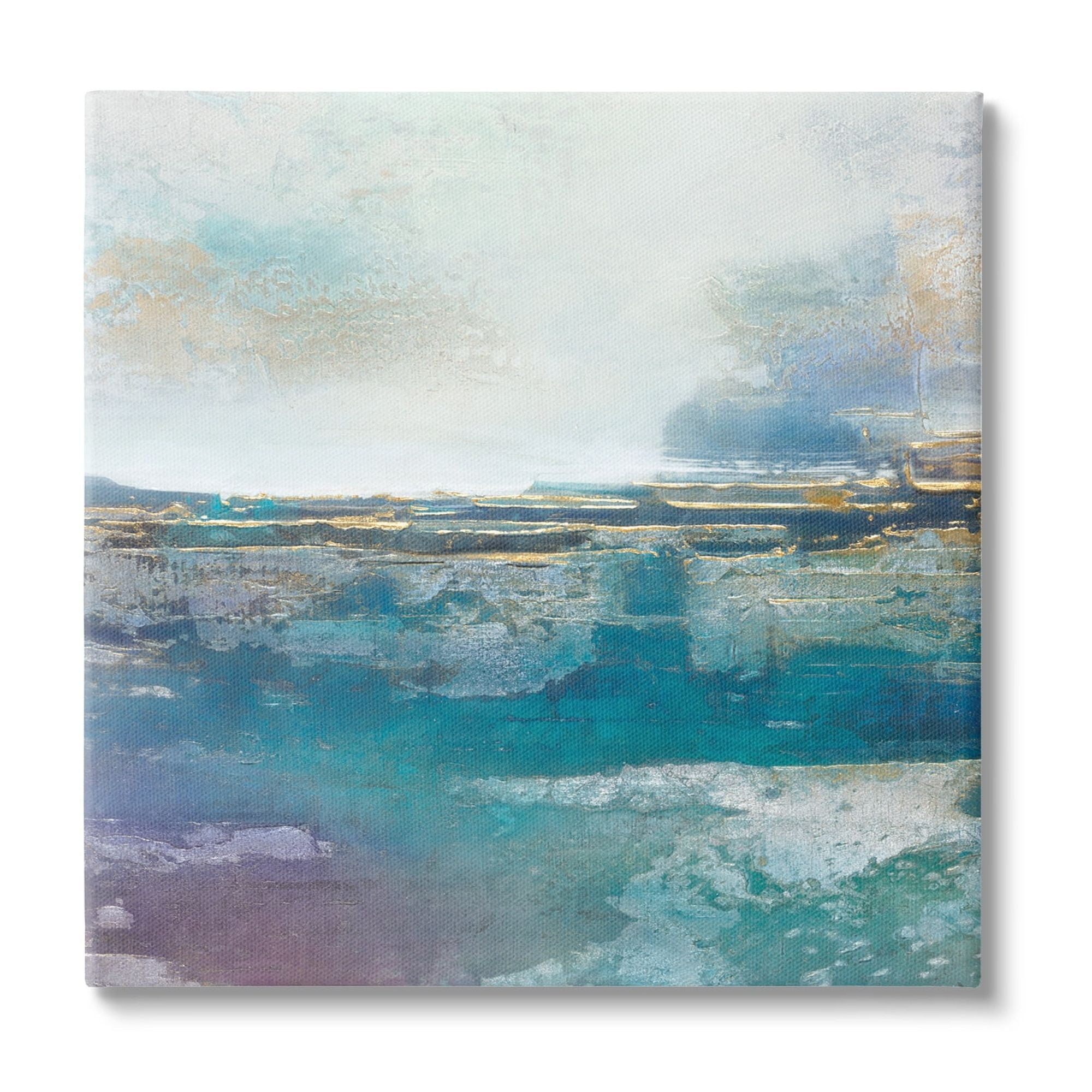24" x 24" Abstract Ocean View Canvas Art in Blue and Gold