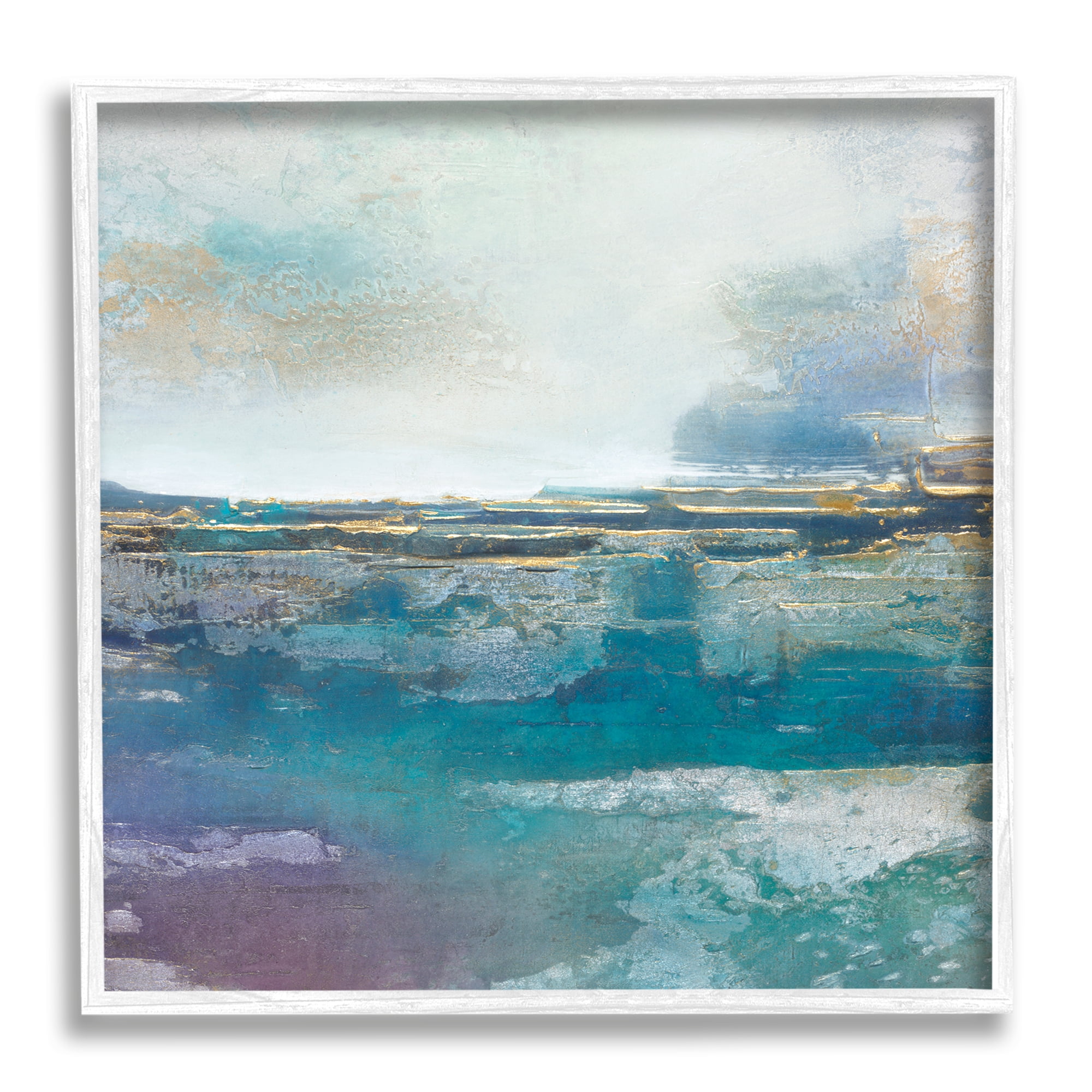Stupell Industries Abstract Ocean View Glam Detail Coastal Painting White Framed Art Print Wall Art