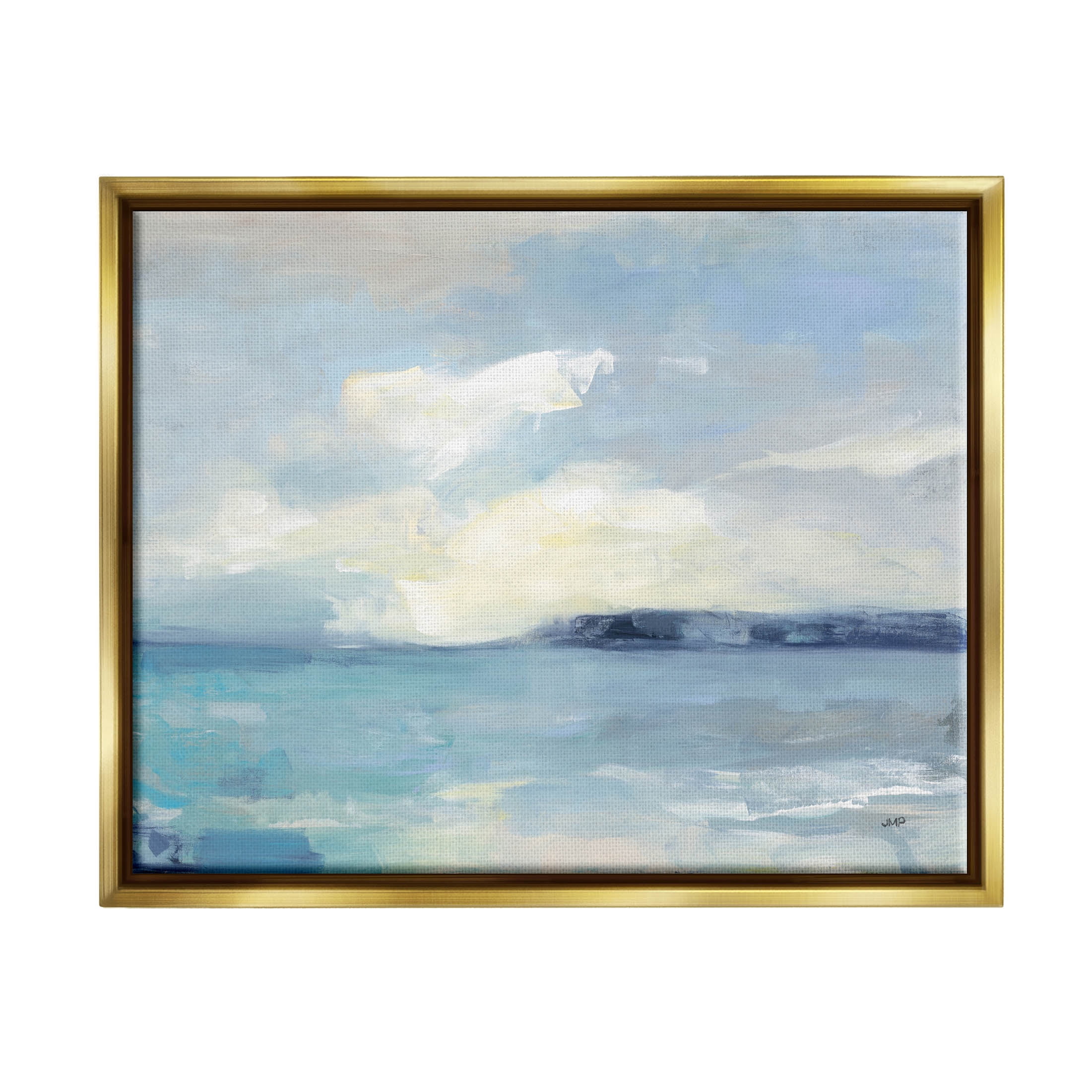 Metallic Gold Framed Abstract Ocean View Canvas Print, 21 x 17
