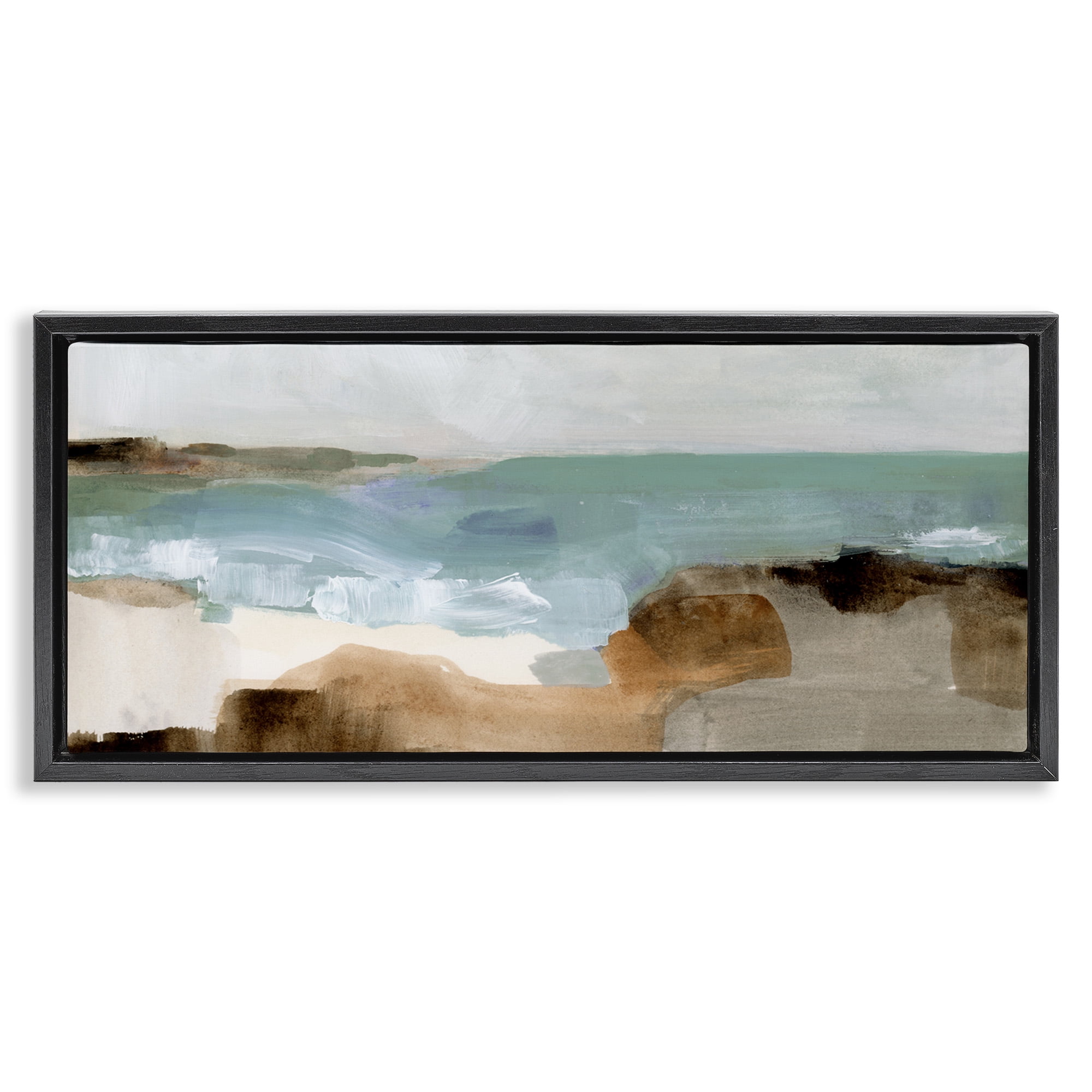 Stupell Industries Abstract Ocean Wave Landscape Abstract Painting Black Floater Framed Canvas Art Print Wall Art, 31 x 14