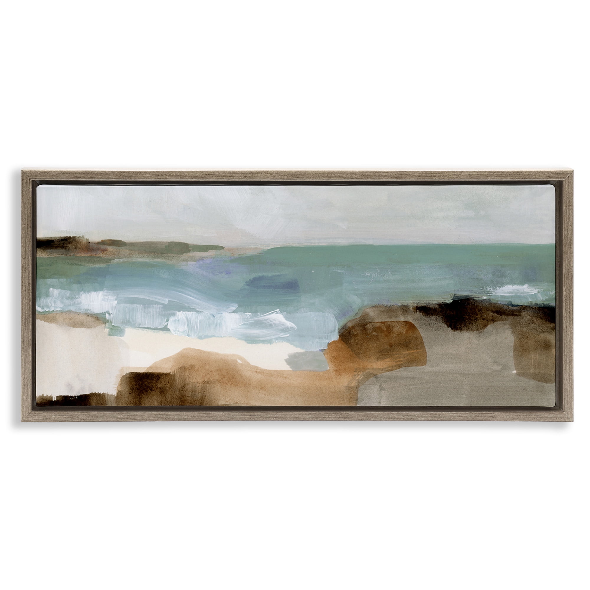 Stupell Industries Abstract Ocean Wave Landscape Abstract Painting Brown Floater Framed Canvas Art Print Wall Art, 31 x 14