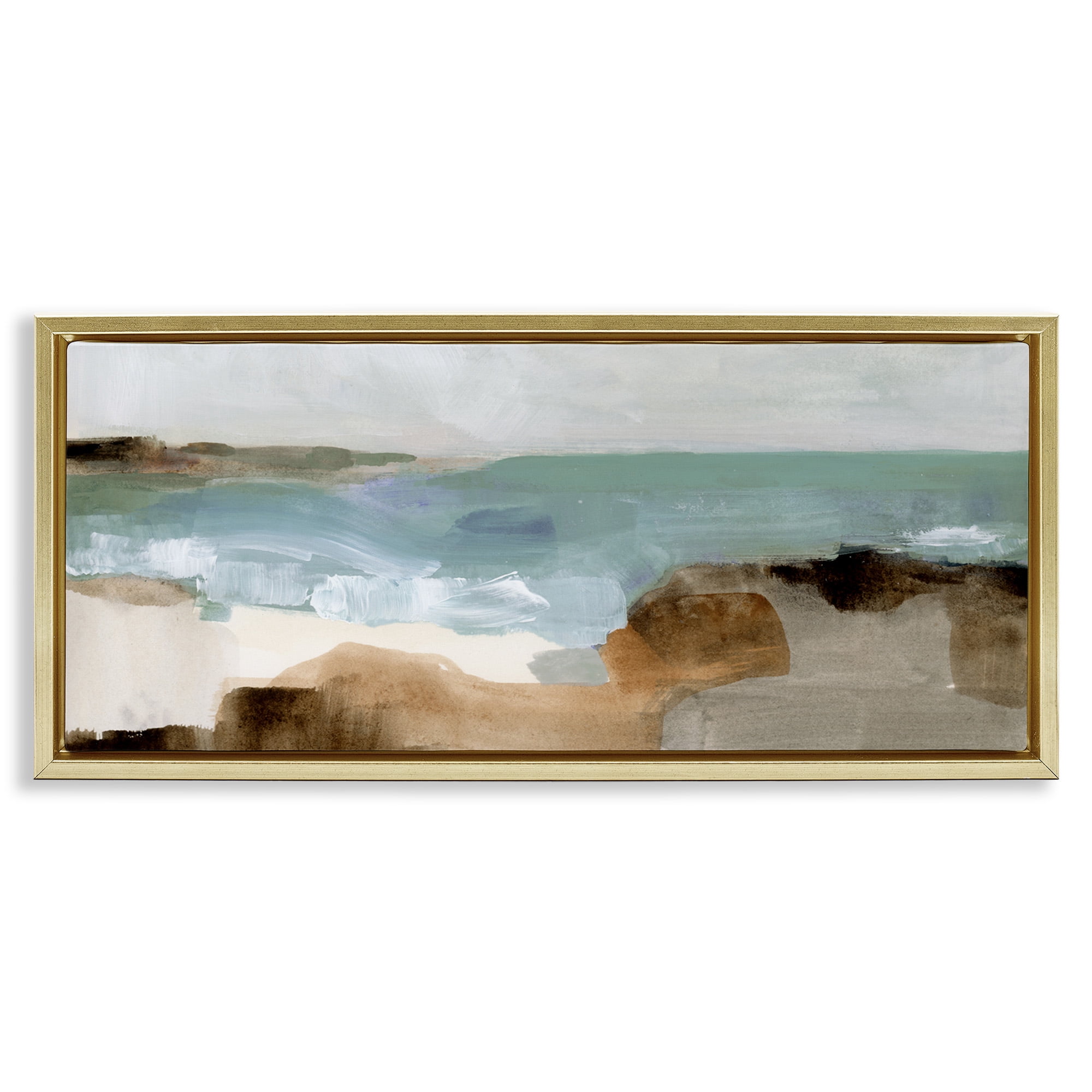 Stupell Industries Abstract Ocean Wave Landscape Abstract Painting Gold Floater Framed Canvas Art Print Wall Art, 31 x 14