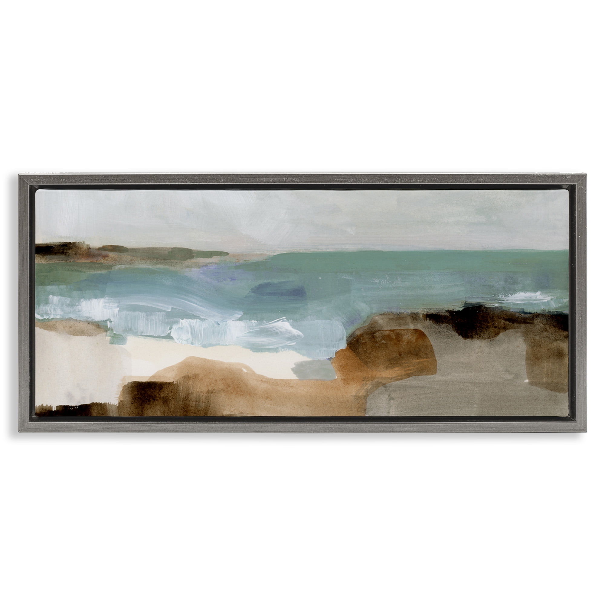 Stupell Industries Abstract Ocean Wave Landscape Abstract Painting Gray Floater Framed Canvas Art Print Wall Art, 31 x 14