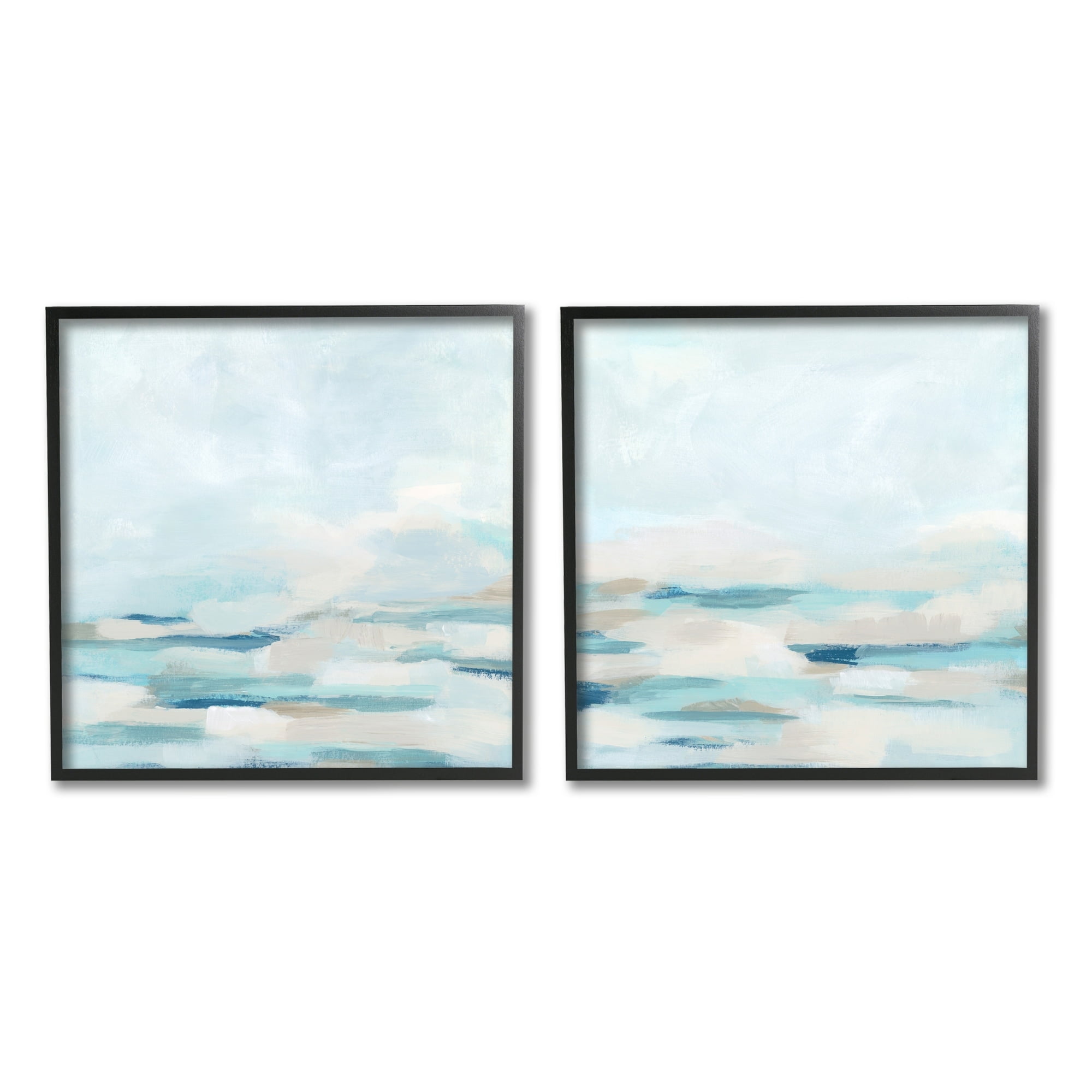 Stupell Industries Abstract Ocean Waves Scenic Landscape Cloudy Sky Painting Black Framed Art Print Wall Art, Set of 2, Design by June Erica Vess