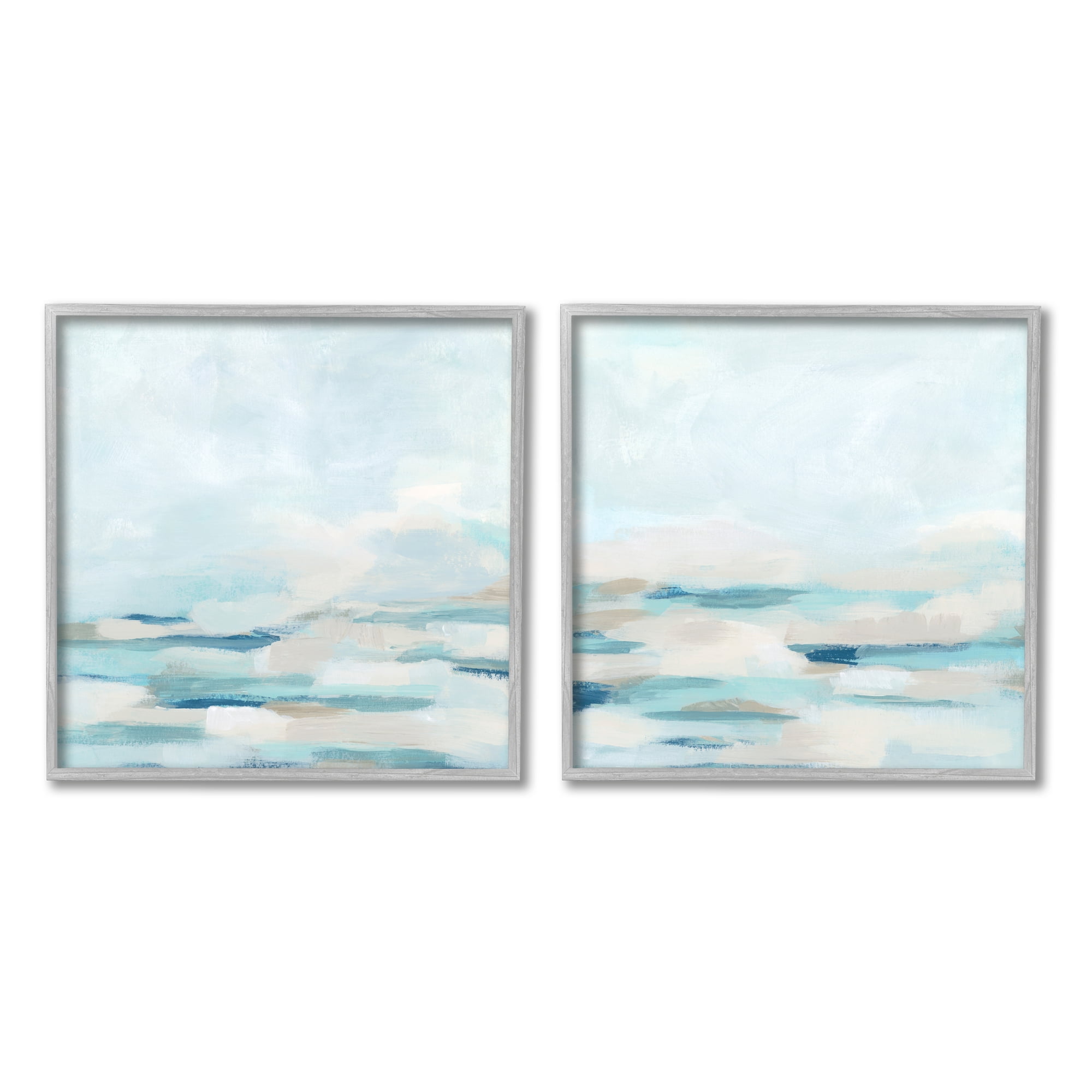 Stupell Industries Abstract Ocean Waves Scenic Landscape Cloudy Sky Painting Gray Framed Art Print Wall Art, Set of 2, Design by June Erica Vess