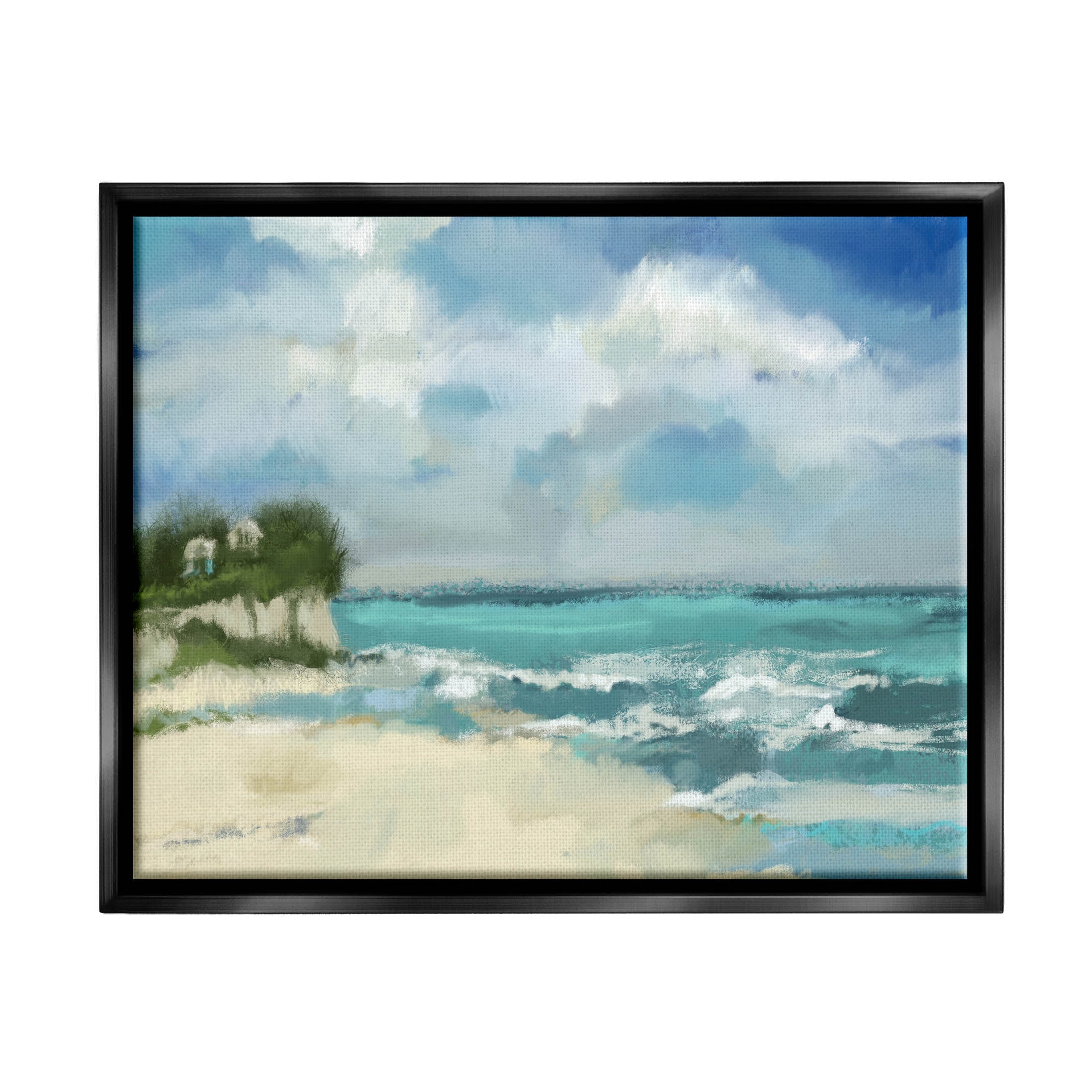 Stupell Industries Abstract Ocean Waves Sky Graphic Art Jet Black Floating Framed Canvas Print Wall Art, Design by Tina Finn