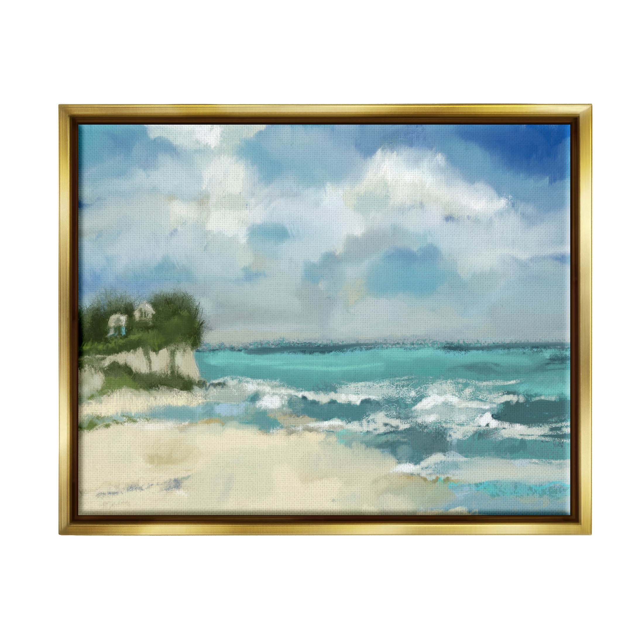 Stupell Industries Abstract Ocean Waves Sky Graphic Art Metallic Gold Floating Framed Canvas Print Wall Art, Design by Tina Finn