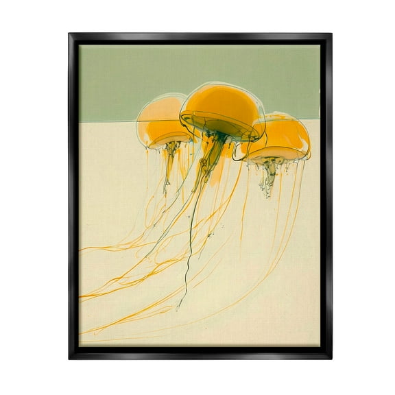 Stupell Industries Abstract Orange Jellyfish Animals & Insects Painting Black Floater Framed Canvas Art Print Wall Art, 17 x 21