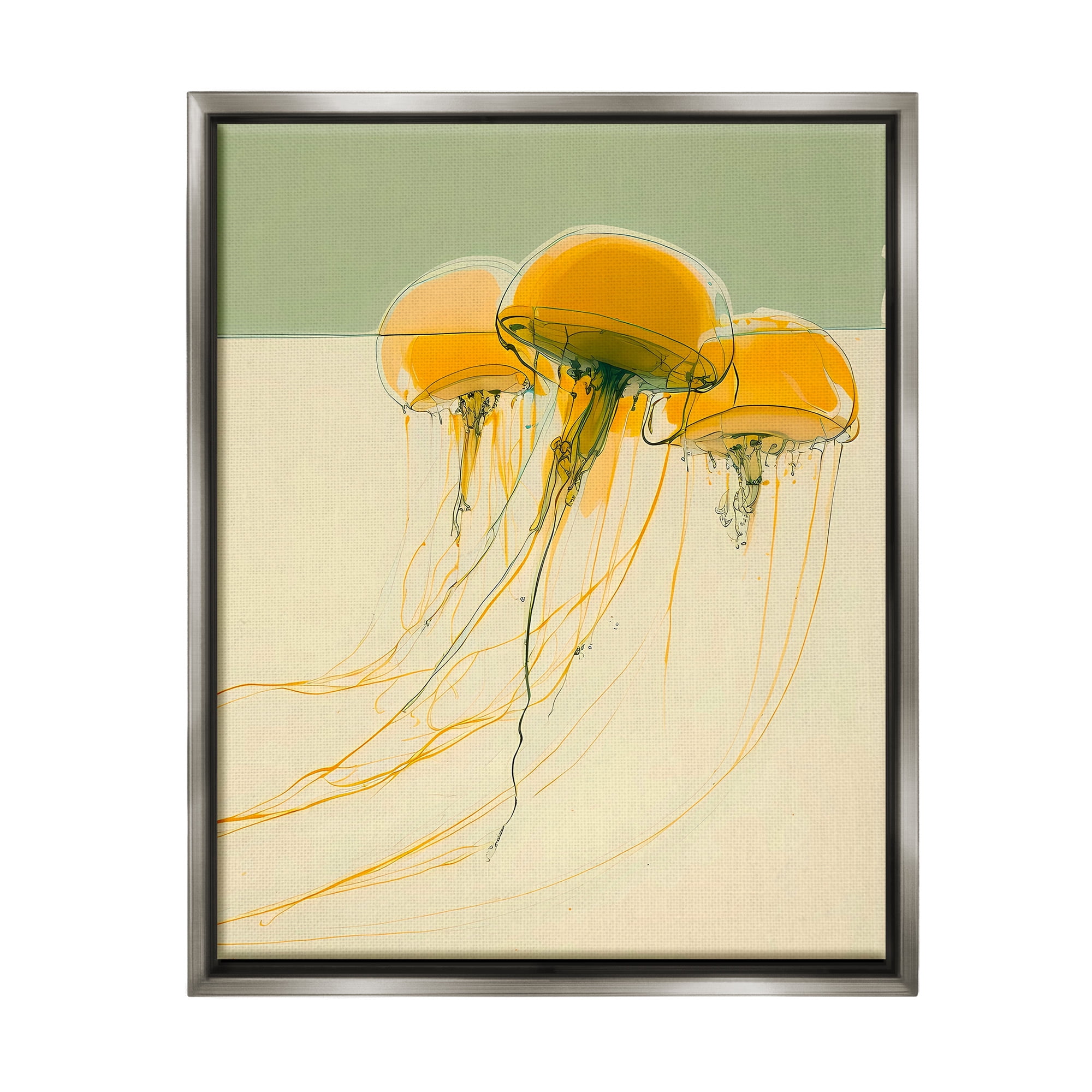 Stupell Industries Abstract Orange Jellyfish Animals & Insects Painting Gray Floater Framed Canvas Art Print Wall Art, 17 x 21