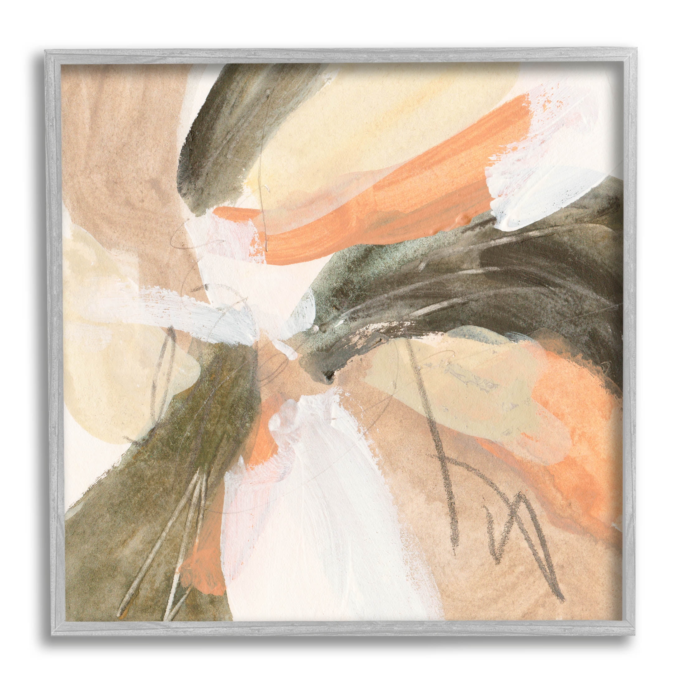 Stupell Industries Abstract Orange Spiral Arrangement Painting Gray Framed Art Print Wall Art, Design by Melissa Wang