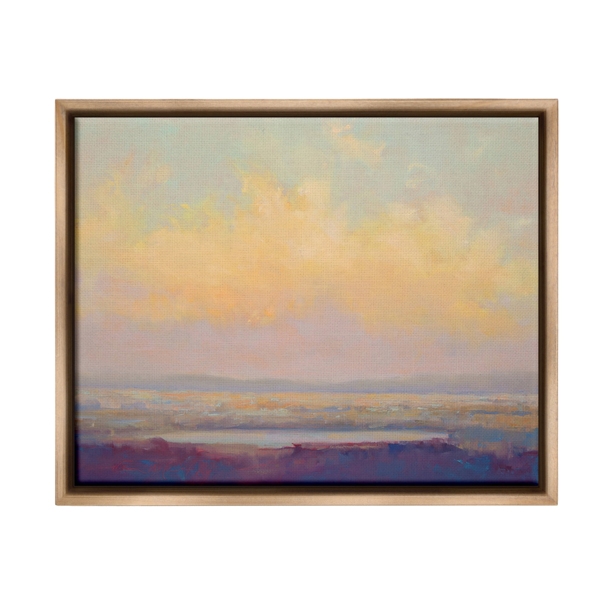 Stupell Industries Abstract Orange Sunset Landscape Painting Brown Floater Framed Canvas Art Print Wall Art, 31 x 25