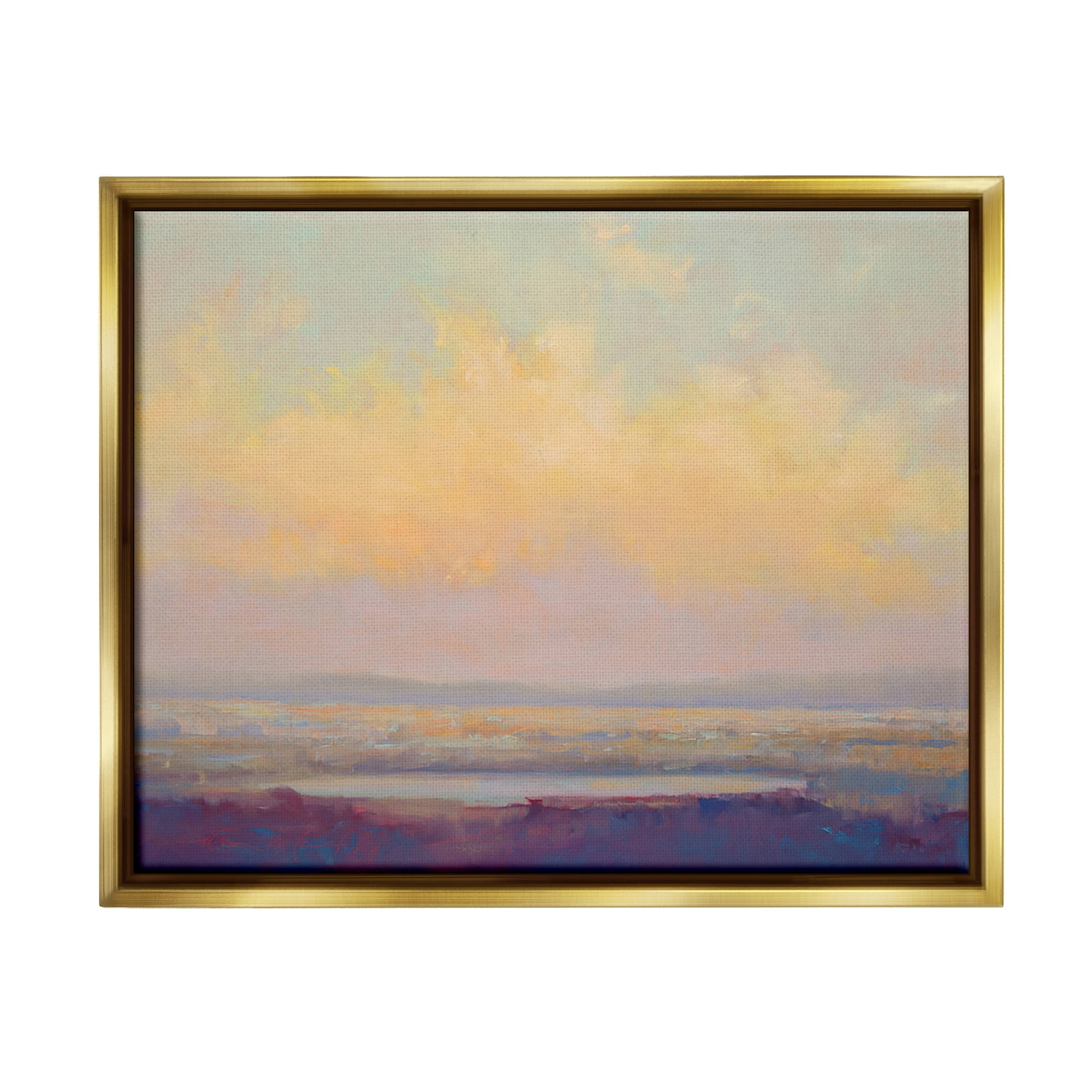 Stupell Industries Abstract Orange Sunset Landscape Painting Gold Floater Framed Canvas Art Print Wall Art, 21 x 17