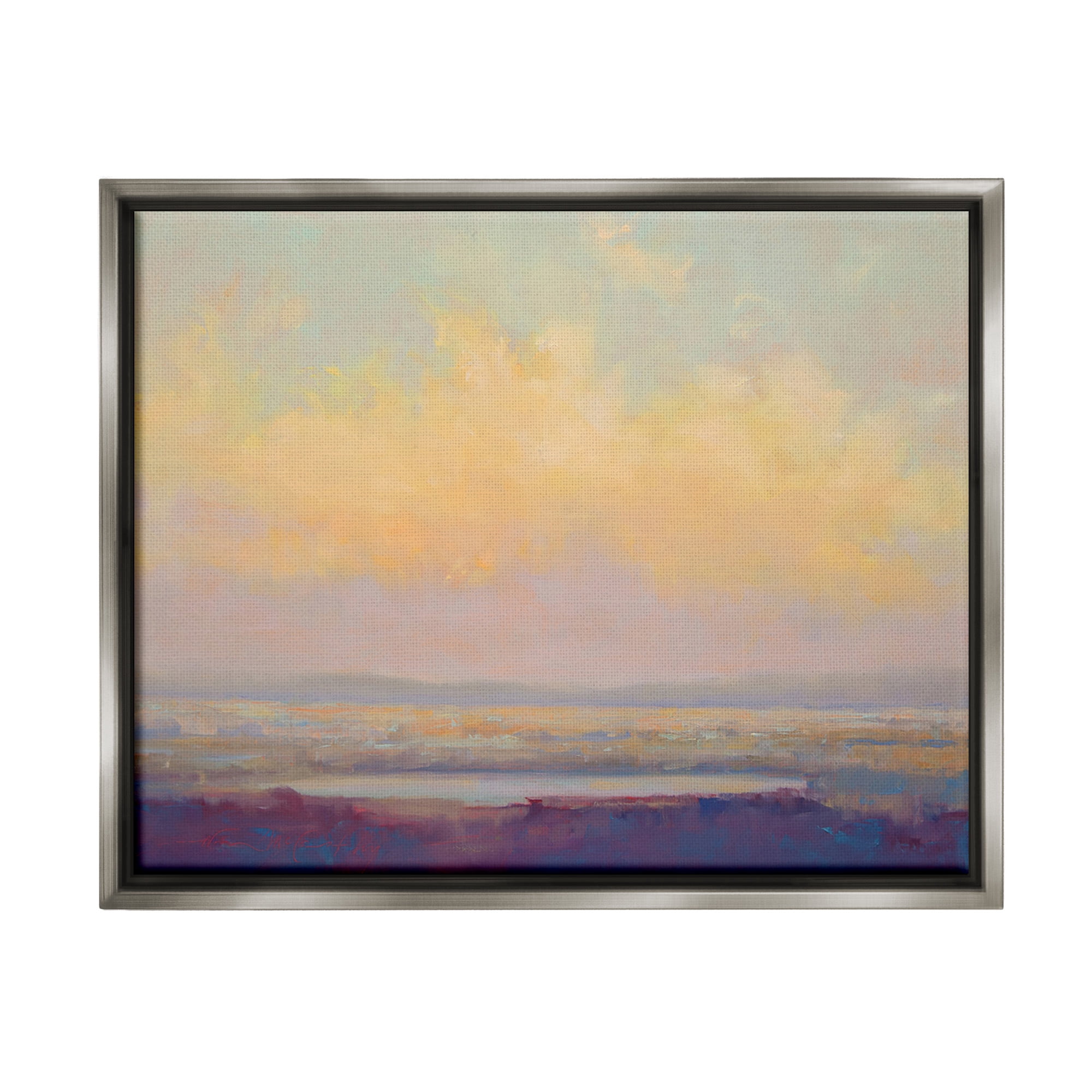 Stupell Industries Abstract Orange Sunset Landscape Painting Gray Floater Framed Canvas Art Print Wall Art, 31 x 25