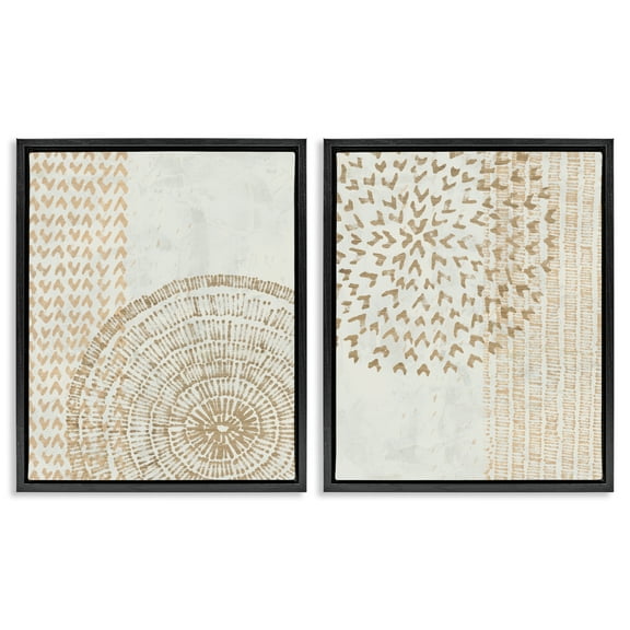 Stupell Industries Abstract Orbs and Stripes Abstract Painting Black Floater Framed Canvas Art Print Wall Art, 17 x 21, Set of 2