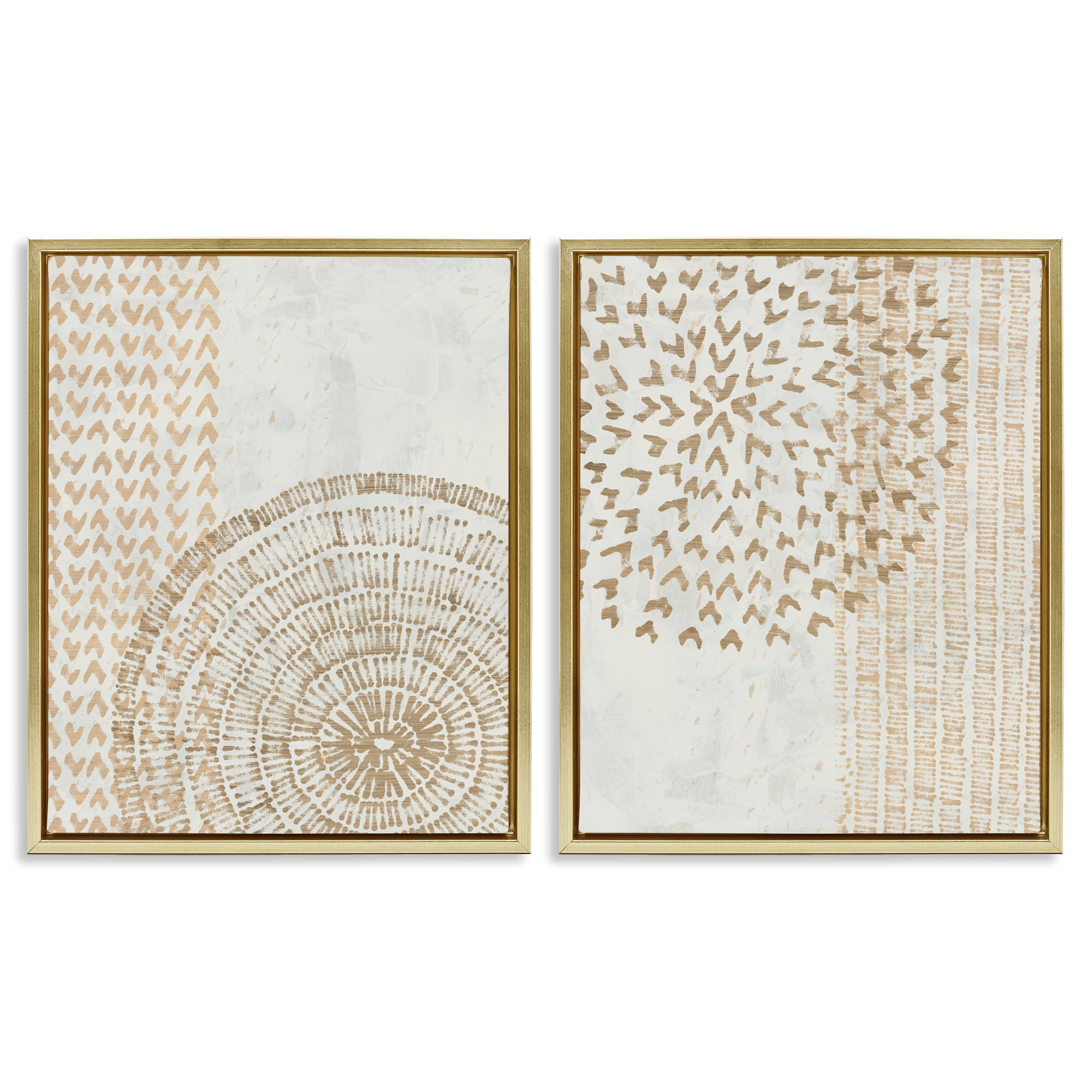 Stupell Industries Abstract Orbs and Stripes Abstract Painting Gold Floater Framed Canvas Art Print Wall Art, 31 x 25, Set of 2