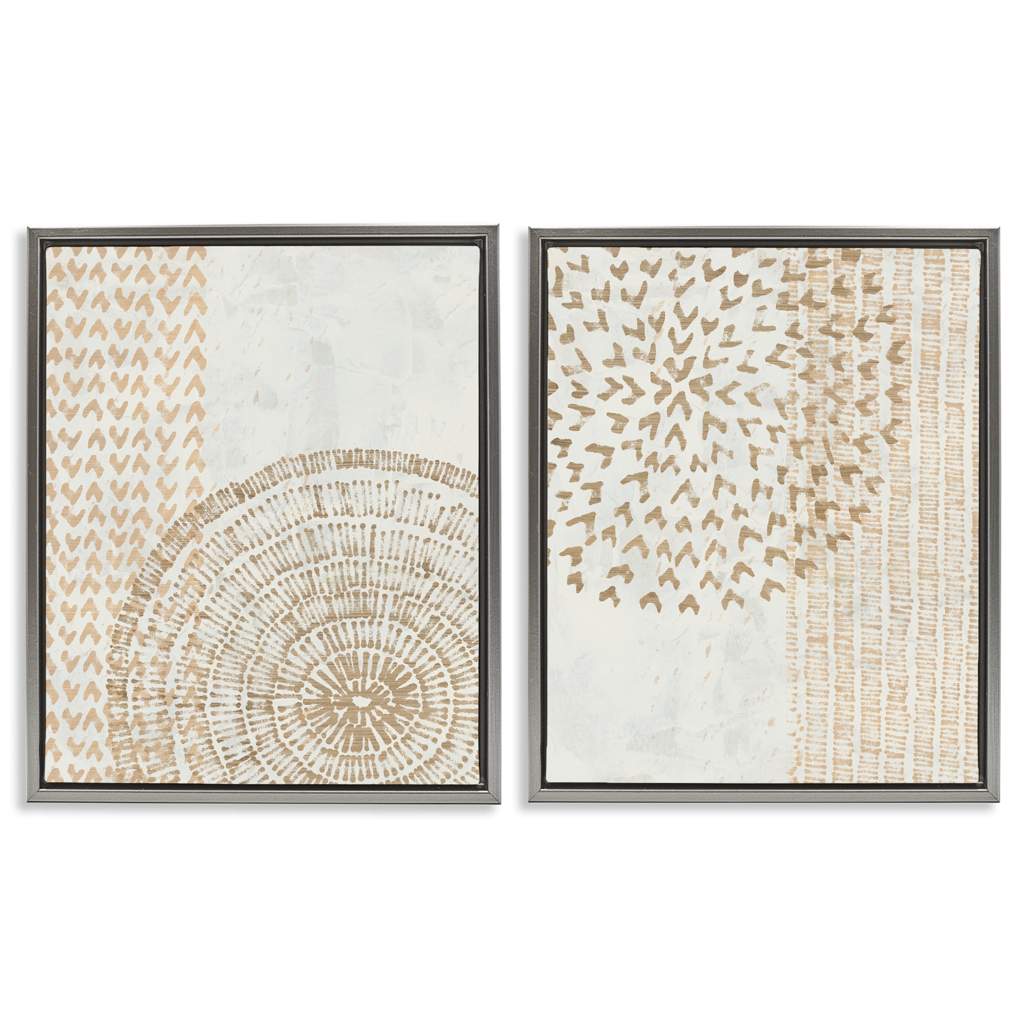 Stupell Industries Abstract Orbs and Stripes Abstract Painting Gray Floater Framed Canvas Art Print Wall Art, 31 x 25, Set of 2