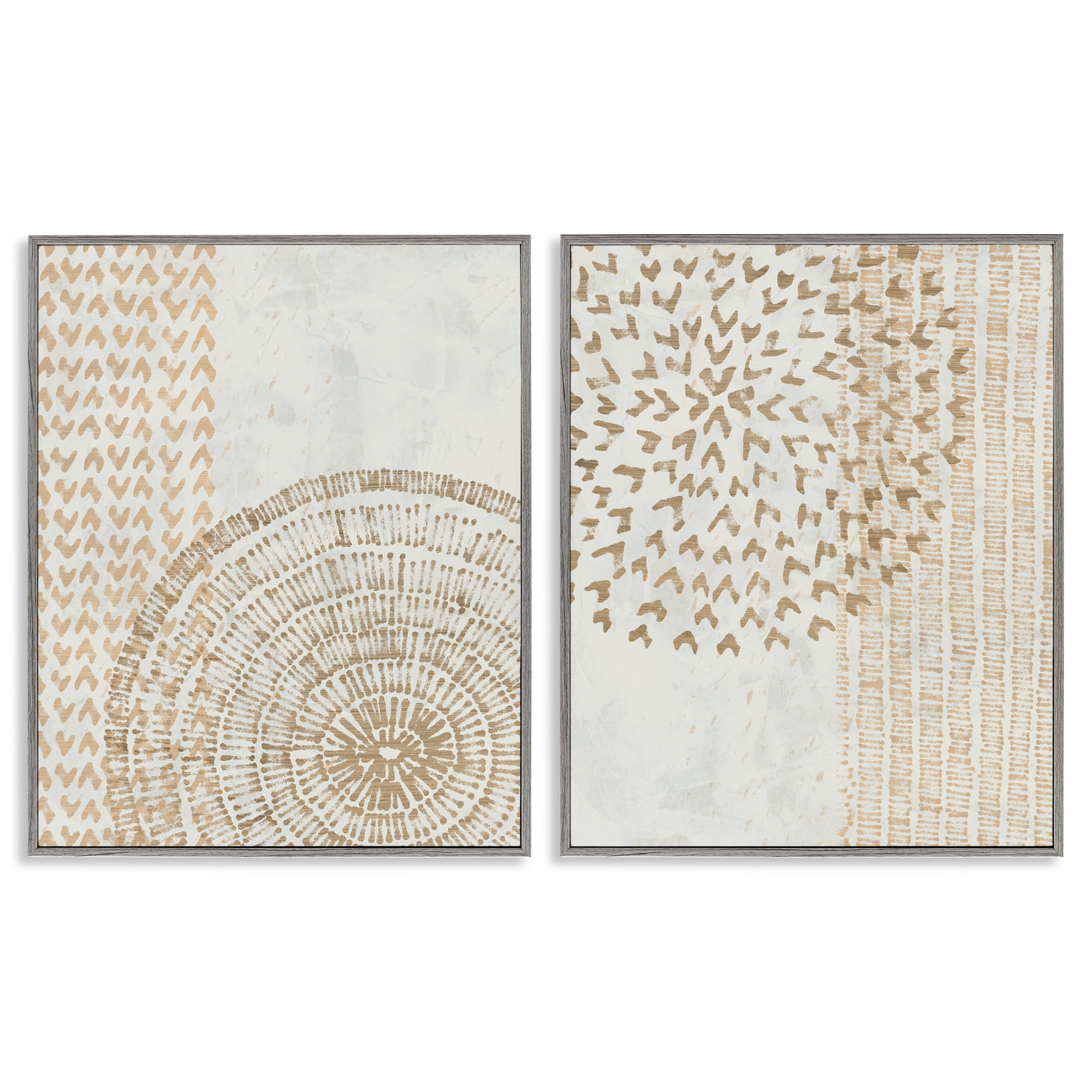 Stupell Industries Abstract Orbs and Stripes Abstract Painting Gray Framed Art Print Wall Art, 24 x 30, Set of 2