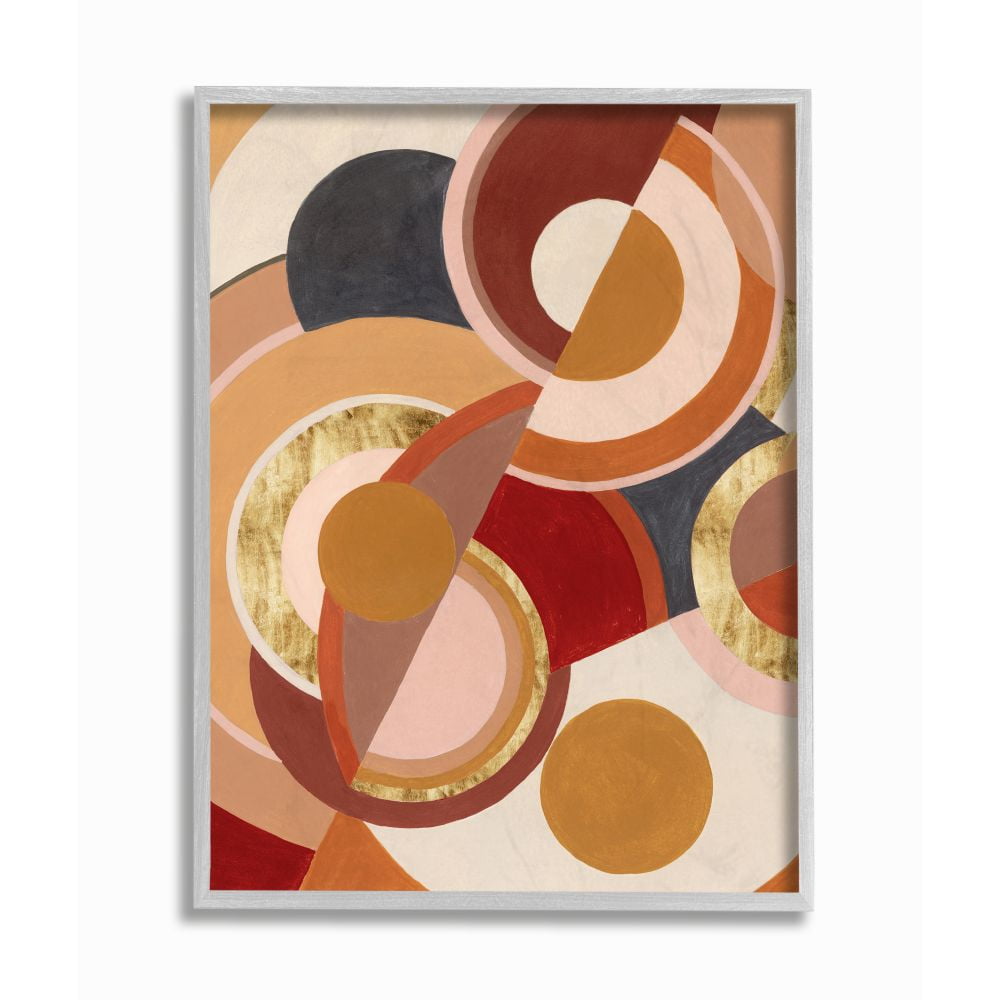 Stupell Industries Abstract Organic Red Brown Circles Asymmetric Design Framed Wall Art Design by Grace Popp, 16" x 20", Gray Framed