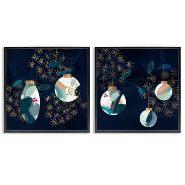 Stupell Industries Abstract Ornaments on Tree Holiday Painting Black Framed Art Prints Wall Art, 12 x 12, Set of 2