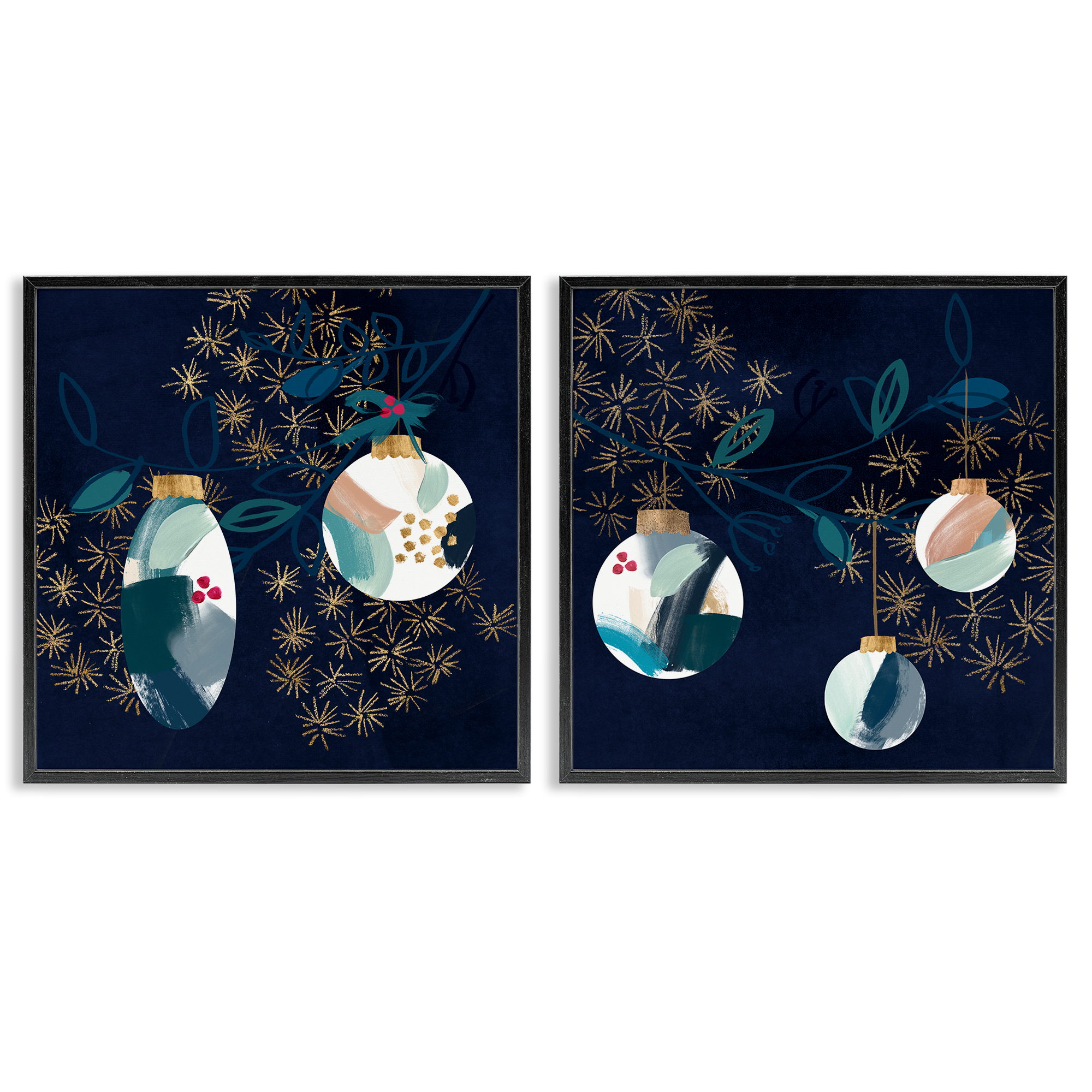 Stupell Industries Abstract Ornaments on Tree Holiday Painting Black Framed Art Prints Wall Art, 17 x 17, Set of 2