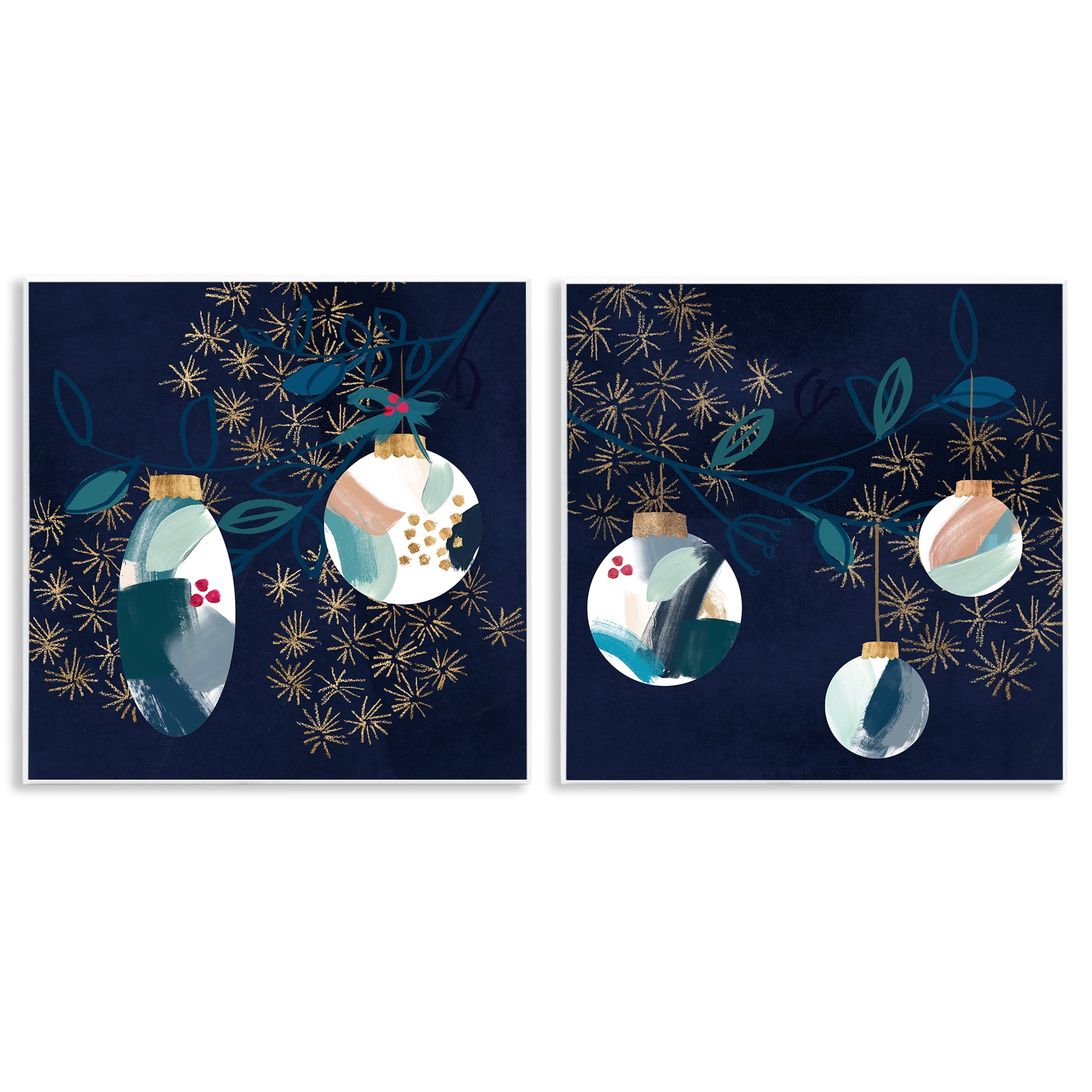 Stupell Industries Abstract Ornaments on Tree Holiday Painting Unframed Art Prints Wall Art, 12 x 12, Set of 2