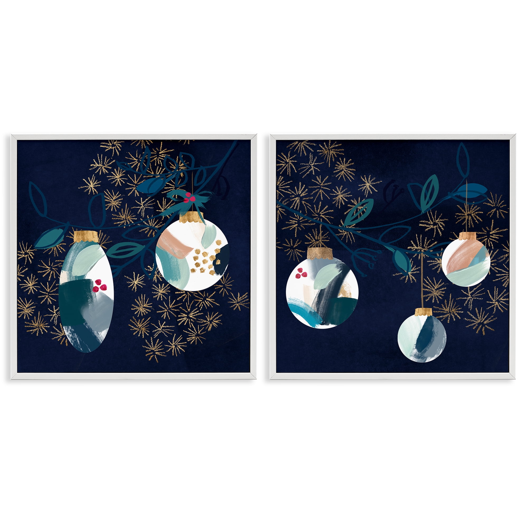 Stupell Industries Abstract Ornaments on Tree Holiday Painting White Framed Art Prints Wall Art, 17 x 17, Set of 2