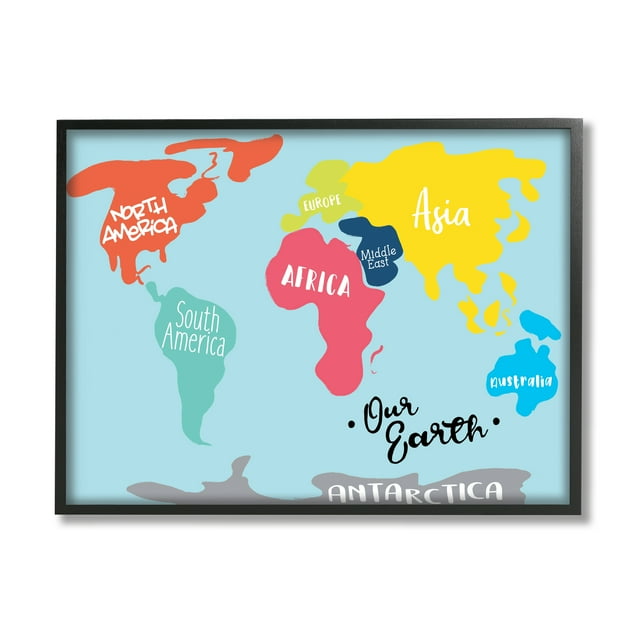Stupell Industries Abstract Our Earth World Map Bold Shape Regions Abstract Painting Black Framed Art Print Wall Art, 16 x 20