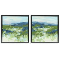 Stupell Industries Abstract Overgrown Field Landscape & Nature Painting Black Floater Framed Canvas Art Print Wall Art, 18 x 18, Set of 2