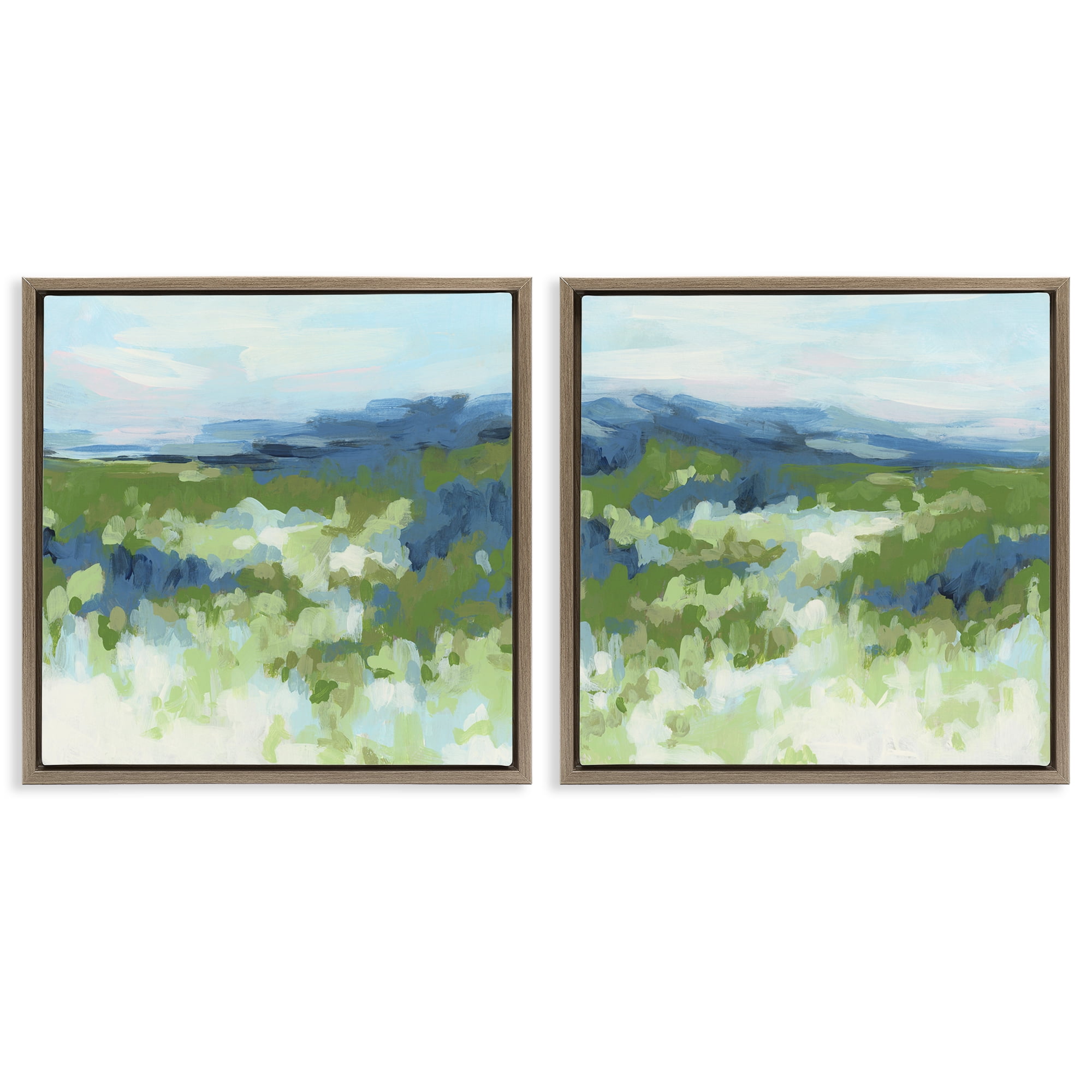 Stupell Industries Abstract Overgrown Field Landscape & Nature Painting Brown Floater Framed Canvas Art Print Wall Art, 25 x 25, Set of 2