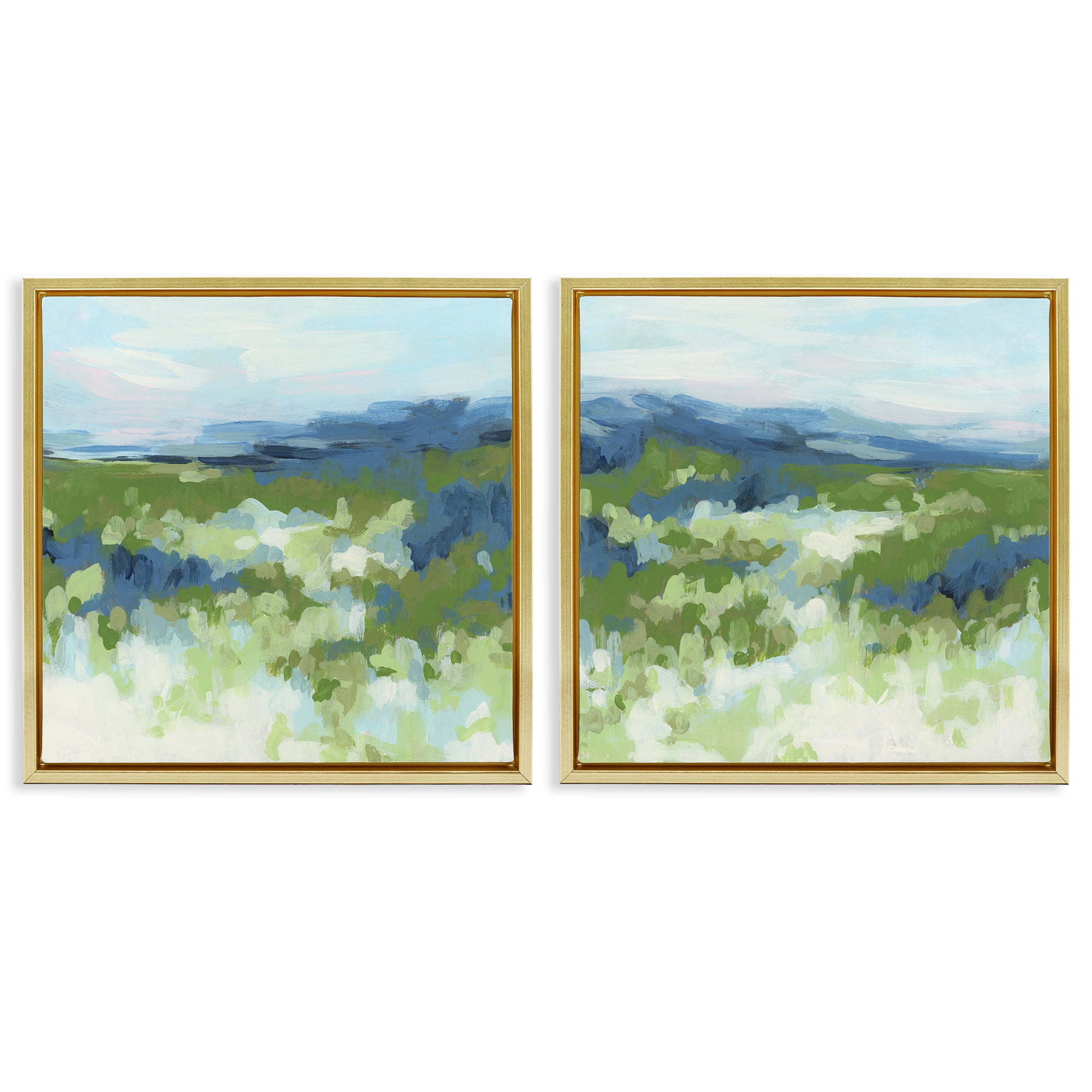 Stupell Industries Abstract Overgrown Field Landscape & Nature Painting Gold Floater Framed Canvas Art Print Wall Art, 18 x 18, Set of 2