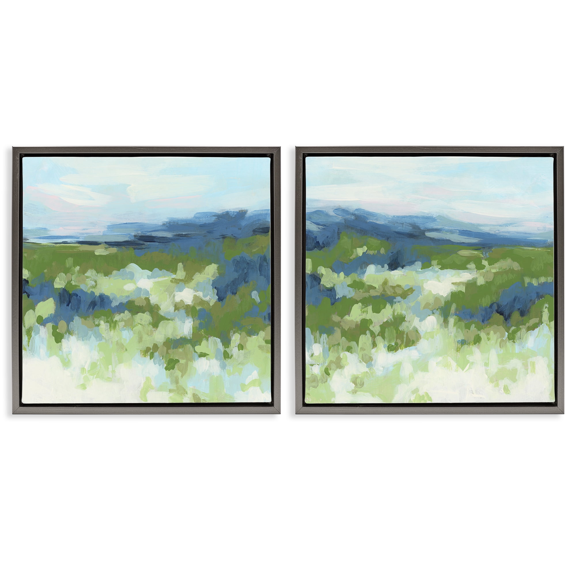 Stupell Industries Abstract Overgrown Field Landscape & Nature Painting Gray Floater Framed Canvas Art Print Wall Art, 18 x 18, Set of 2