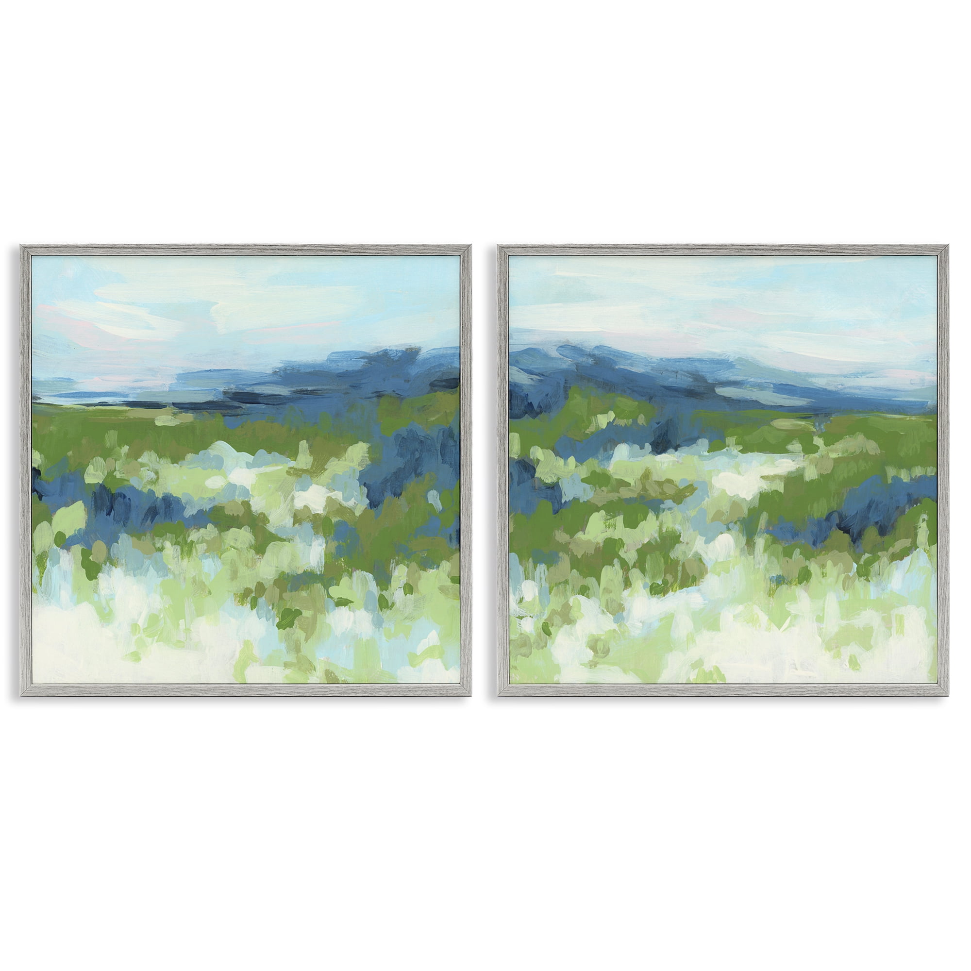 Stupell Industries Abstract Overgrown Field Landscape & Nature Painting Gray Framed Art Print Wall Art, 24 x 24, Set of 2