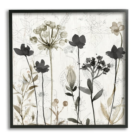 Stupell Industries Abstract Overlapping Flower Sprigs Botanical & Floral Painting Black Framed Art Print Wall Art