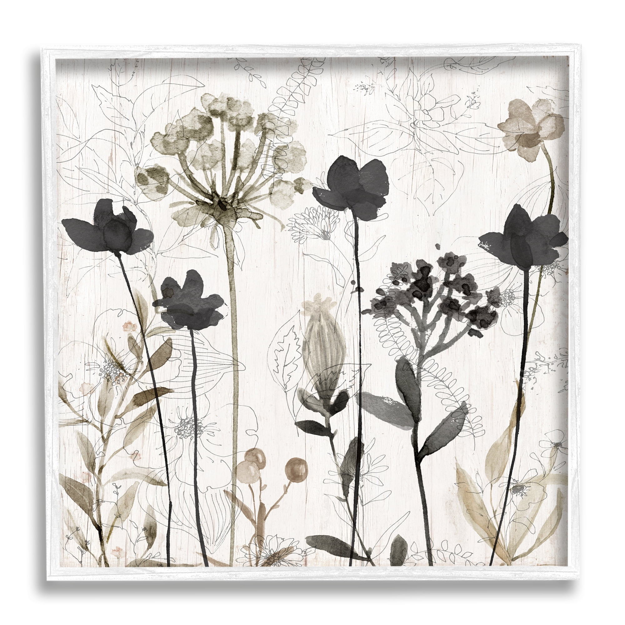 Stupell Industries Abstract Overlapping Flower Sprigs Botanical & Floral Painting White Framed Art Print Wall Art