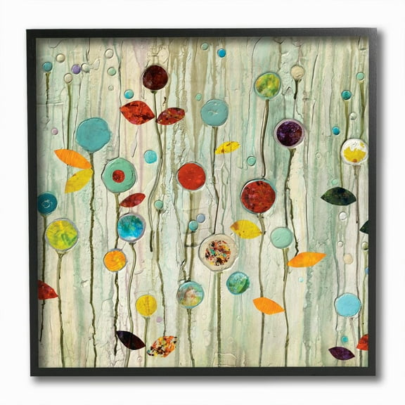 Stupell Industries Abstract Paint Drop Floral Scene Whimsical Collage Framed Wall Art Design by Classic Collection, 12" x 12", Black Framed