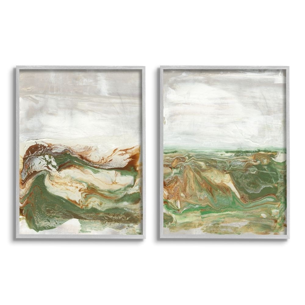Stupell Industries Abstract Paint Fluid Green Brown Design Graphic Art Gray Framed Art Print Wall Art Set of 2, 16x20, by Lila Bramma