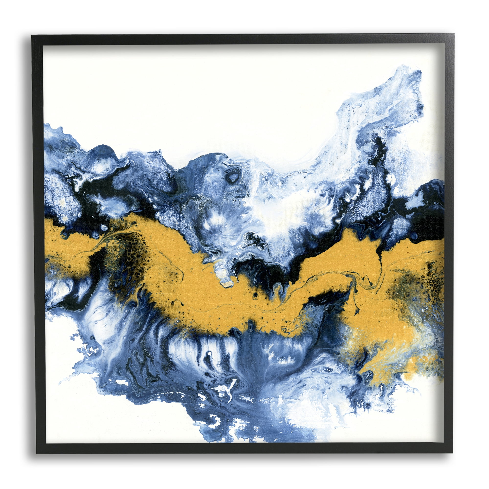 Stupell Industries Abstract Paint Infusion Fluid Blue Yellow Integration Abstract Painting Black Framed Art Print Wall Art, 24 x 24