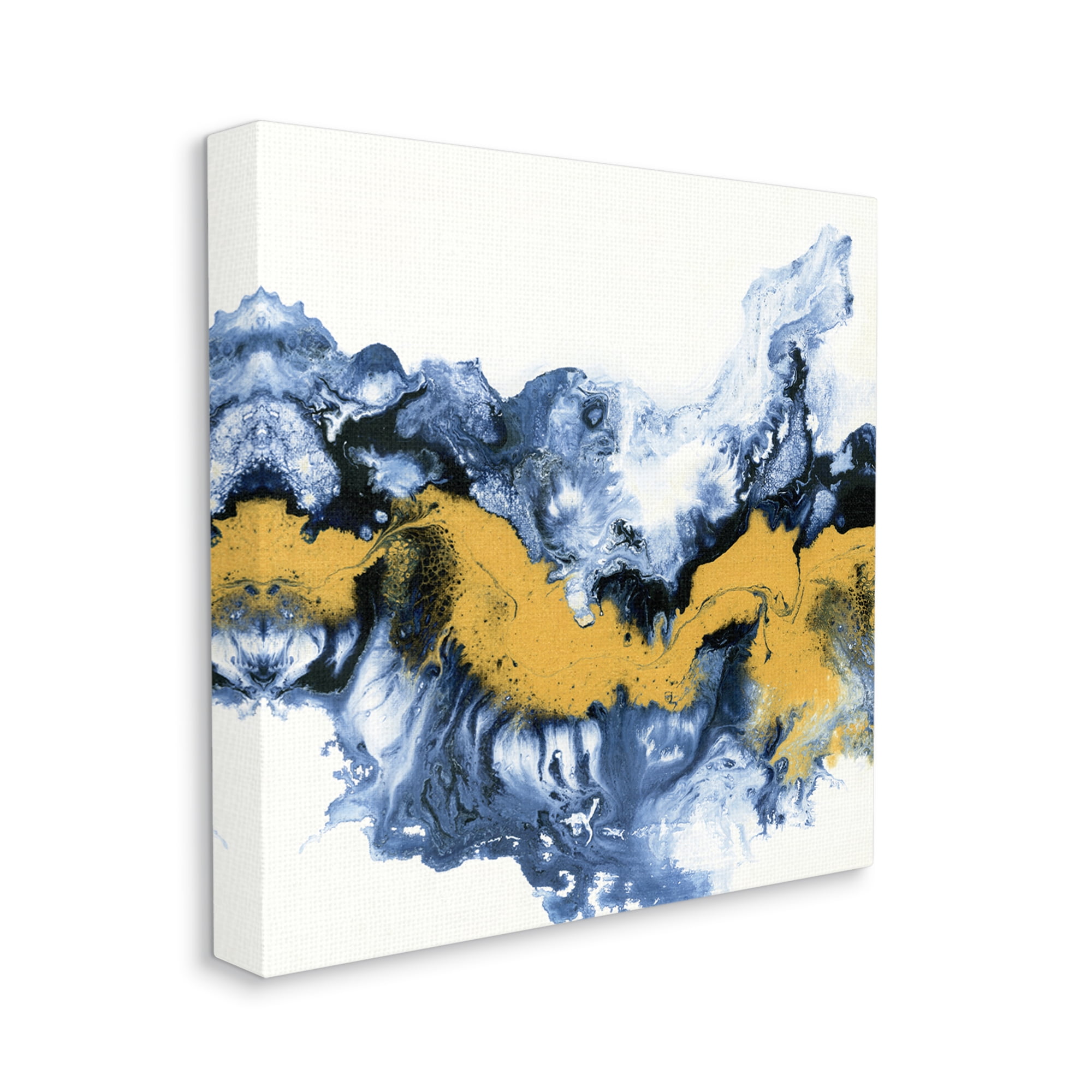 Stupell Industries Abstract Paint Infusion Fluid Blue Yellow Integration Abstract Painting Gallery Wrapped Canvas Print Wall Art, 24 x 24