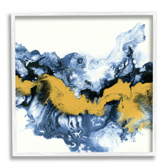 Stupell Industries Abstract Paint Infusion Fluid Blue Yellow Integration Abstract Painting White Framed Art Print Wall Art, 12 x 12