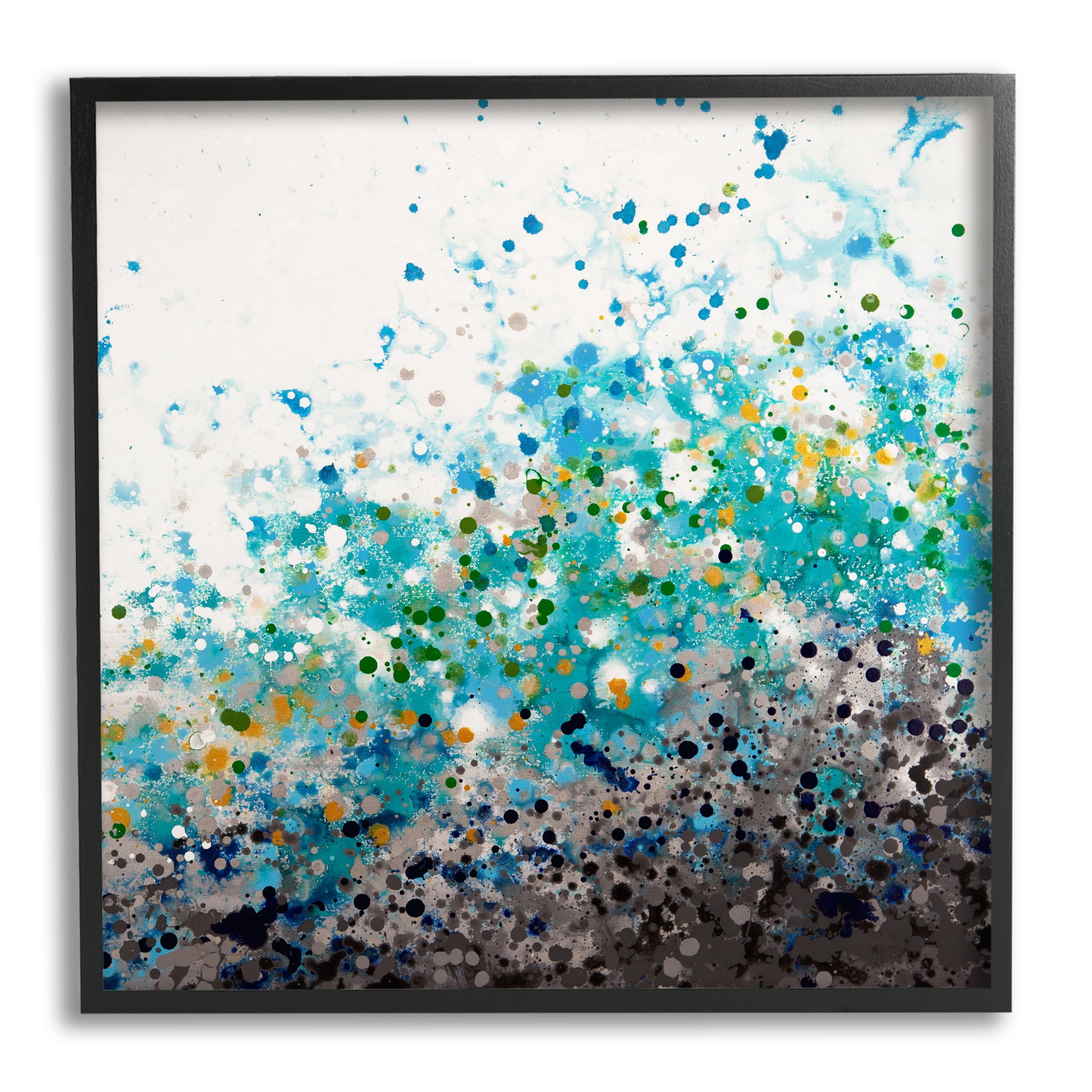 Stupell Industries Abstract Paint Speckles Dots Bold Blues Yellows Painting Black Framed Art Print Wall Art, Design by Hilary Winfield