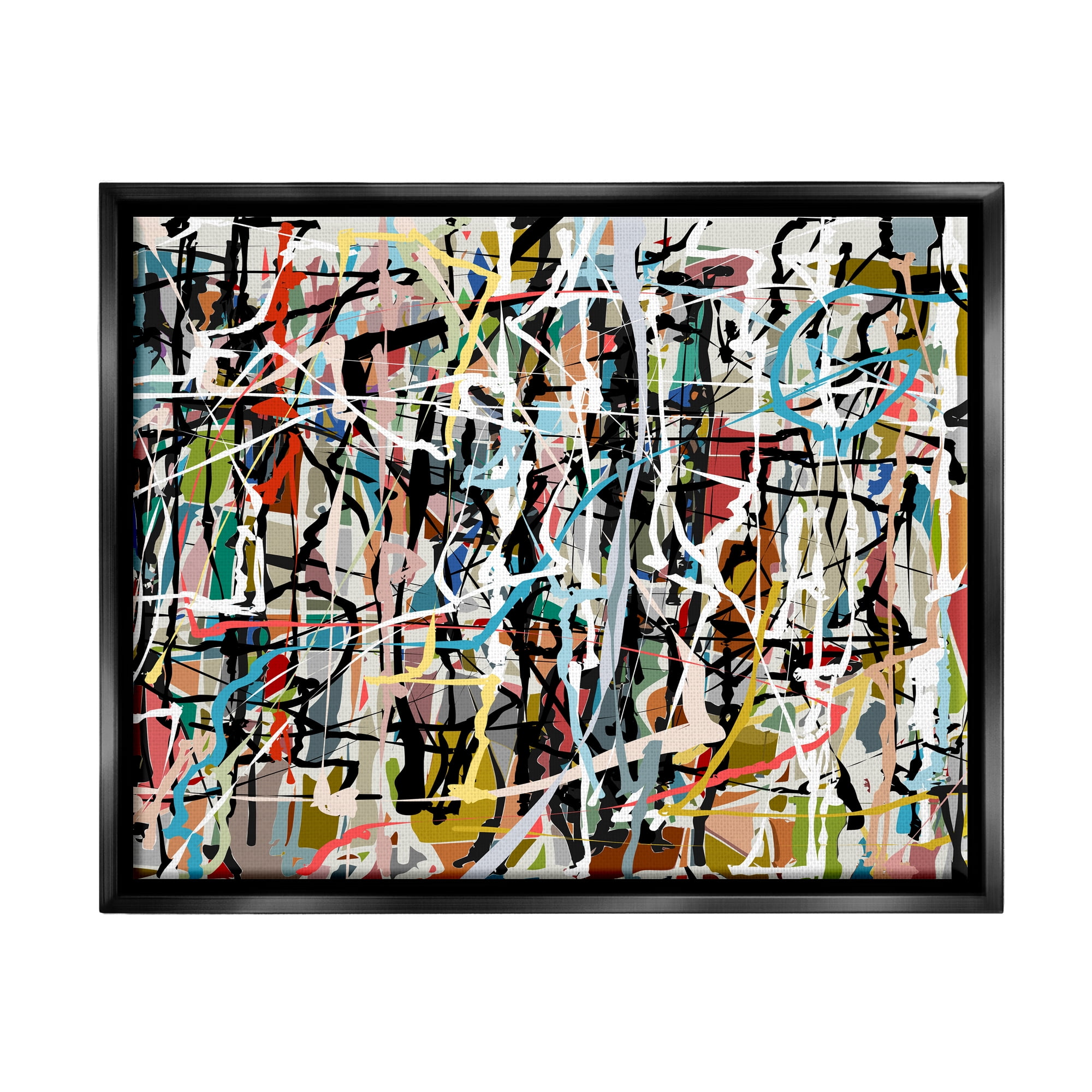 Stupell Industries Abstract Paint Splatter Composition Abstract Painting Black Floater Framed Art Print Wall Art, 31 x 25