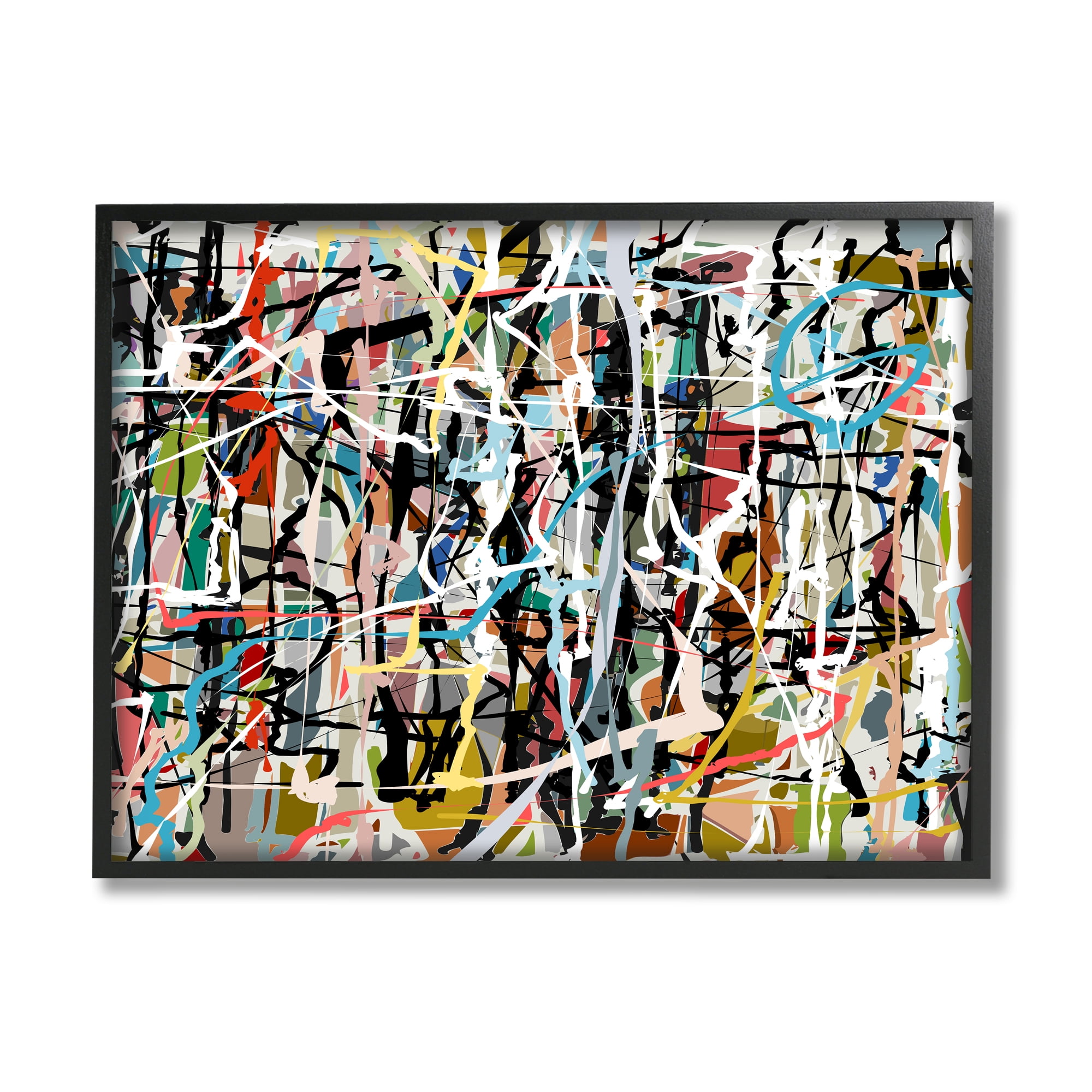 Stupell Industries Abstract Paint Splatter Composition Abstract Painting Black Framed Art Print Wall Art, 20 x 16