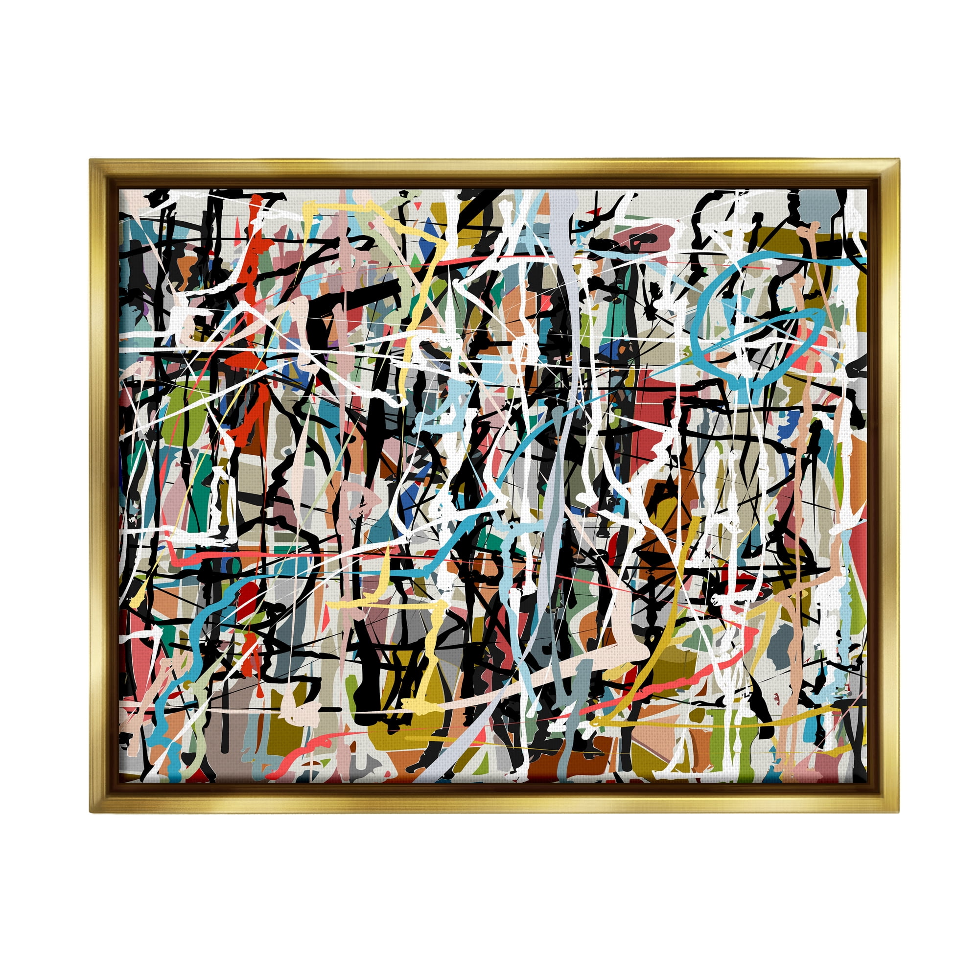 Stupell Industries Abstract Paint Splatter Composition Abstract Painting Gold Floater Framed Art Print Wall Art, 21 x 17