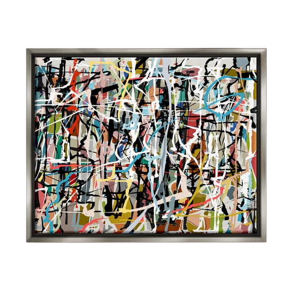 Stupell Industries Abstract Paint Splatter Composition Abstract Painting Gray Floater Framed Art Print Wall Art, 31 x 25